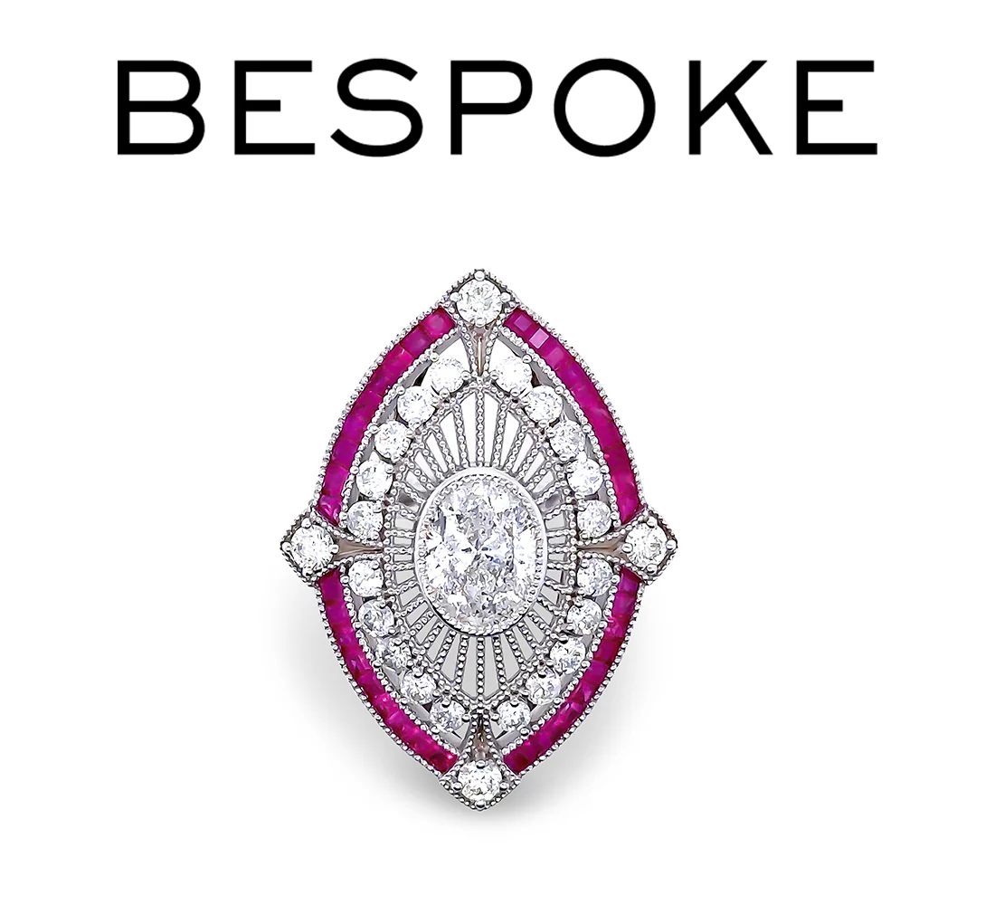 Bespoke 14ct White Gold Ruby & Diamond Set "Art-Deco" Inspired Ring 4.62ct