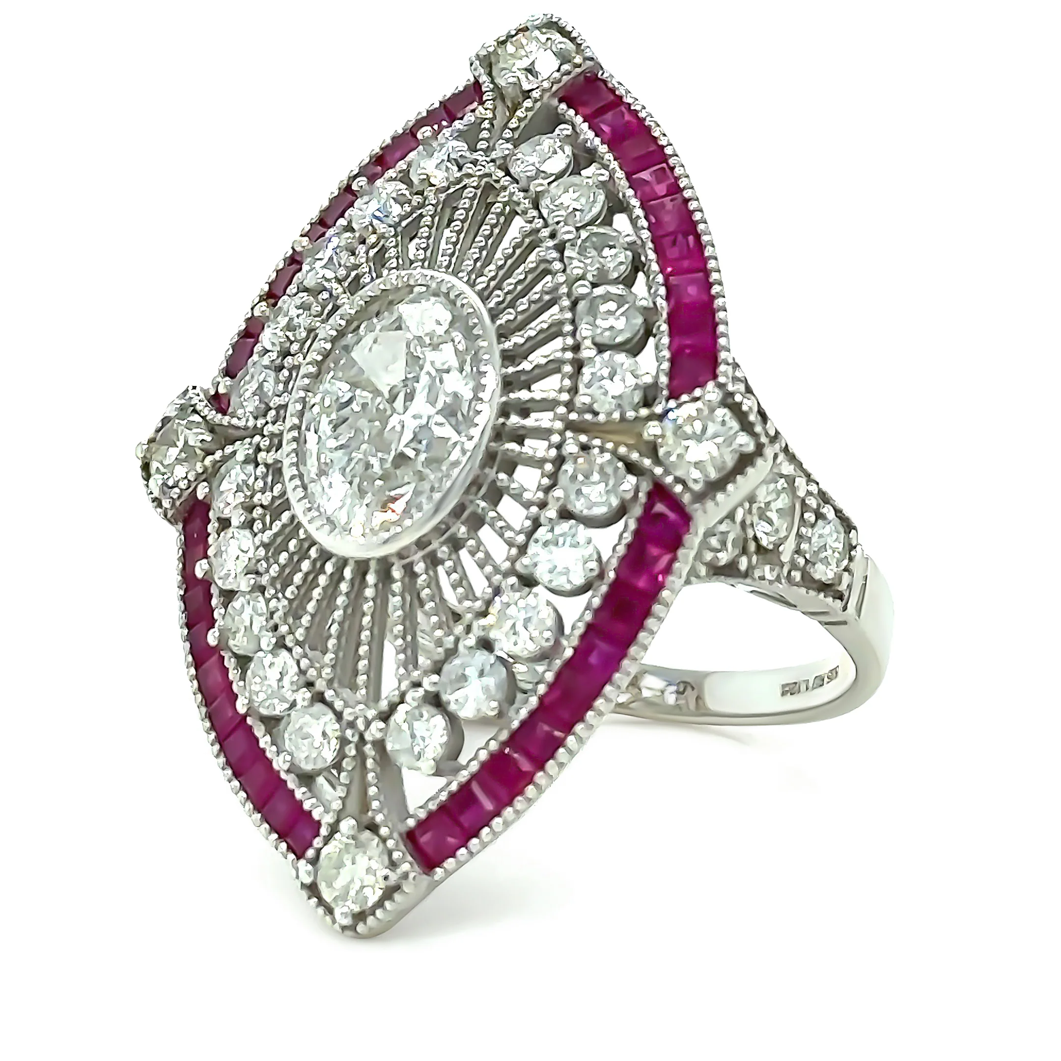 Bespoke 14ct White Gold Ruby & Diamond Set "Art-Deco" Inspired Ring 4.62ct - Image 2