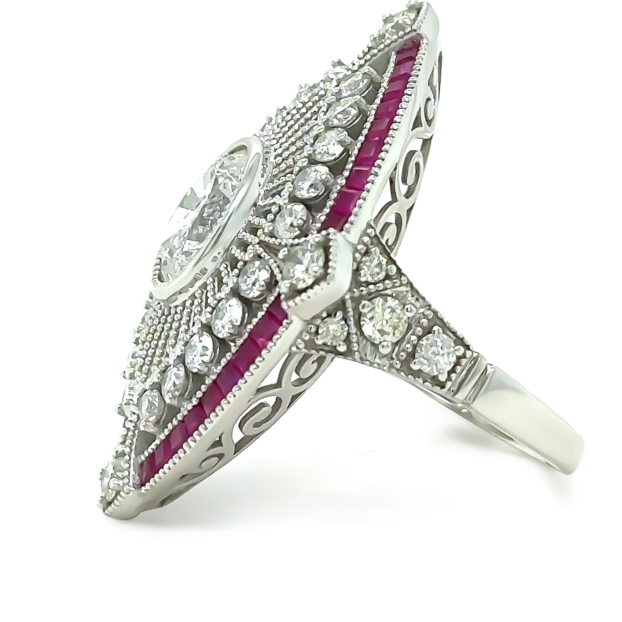 Bespoke 14ct White Gold Ruby & Diamond Set "Art-Deco" Inspired Ring 4.62ct - Image 3