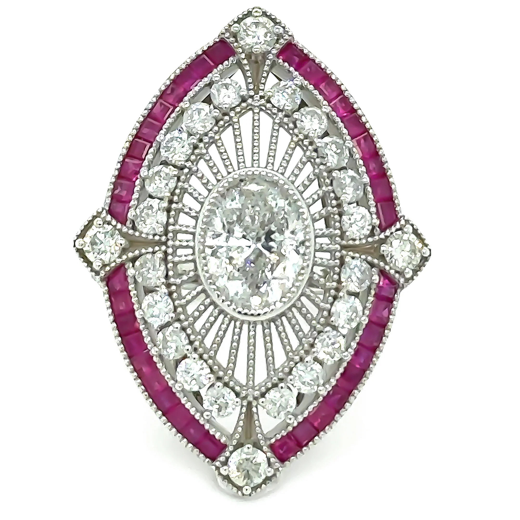 Bespoke 14ct White Gold Ruby & Diamond Set "Art-Deco" Inspired Ring 4.62ct - Image 4