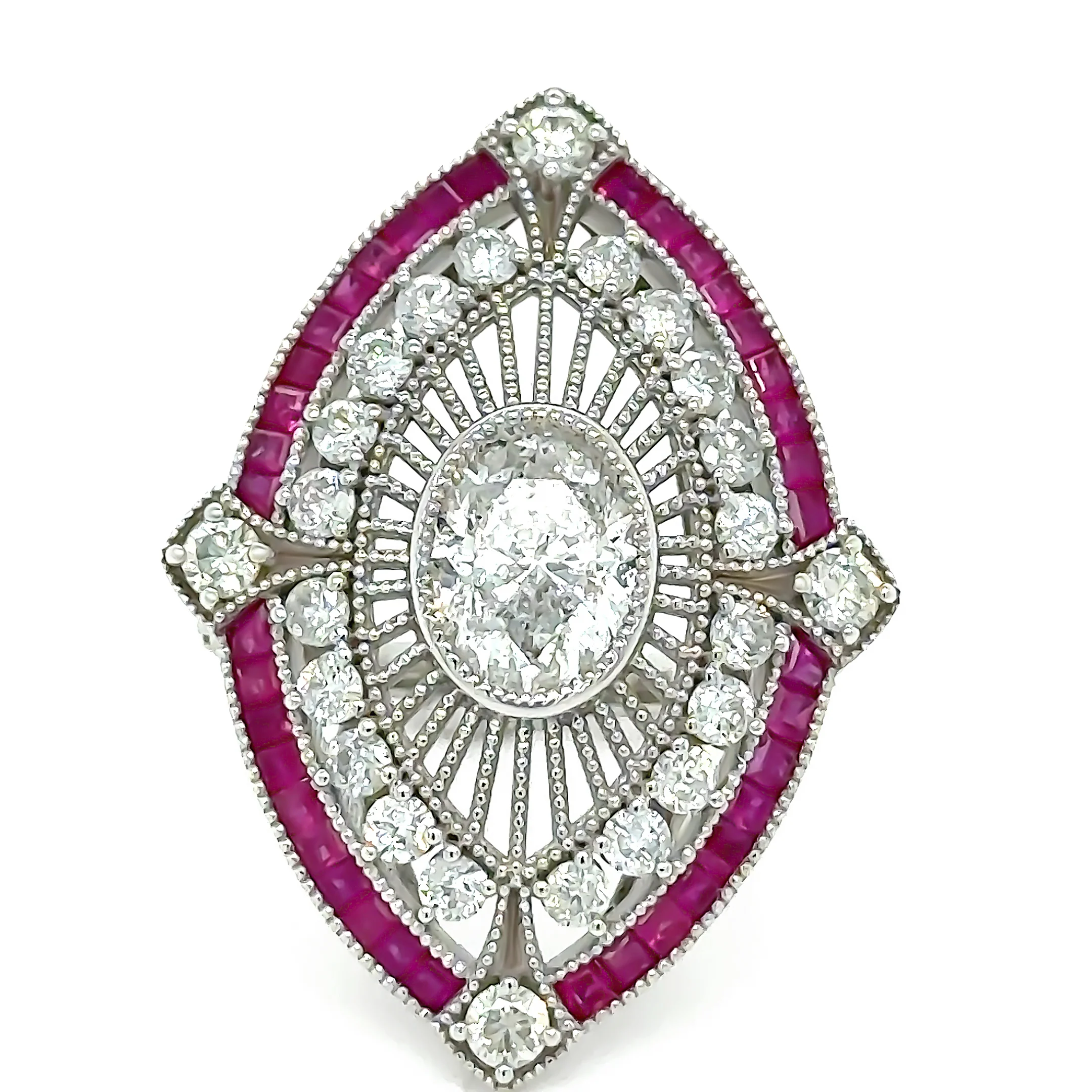 Bespoke 14ct White Gold Ruby & Diamond Set "Art-Deco" Inspired Ring 4.62ct - Image 5