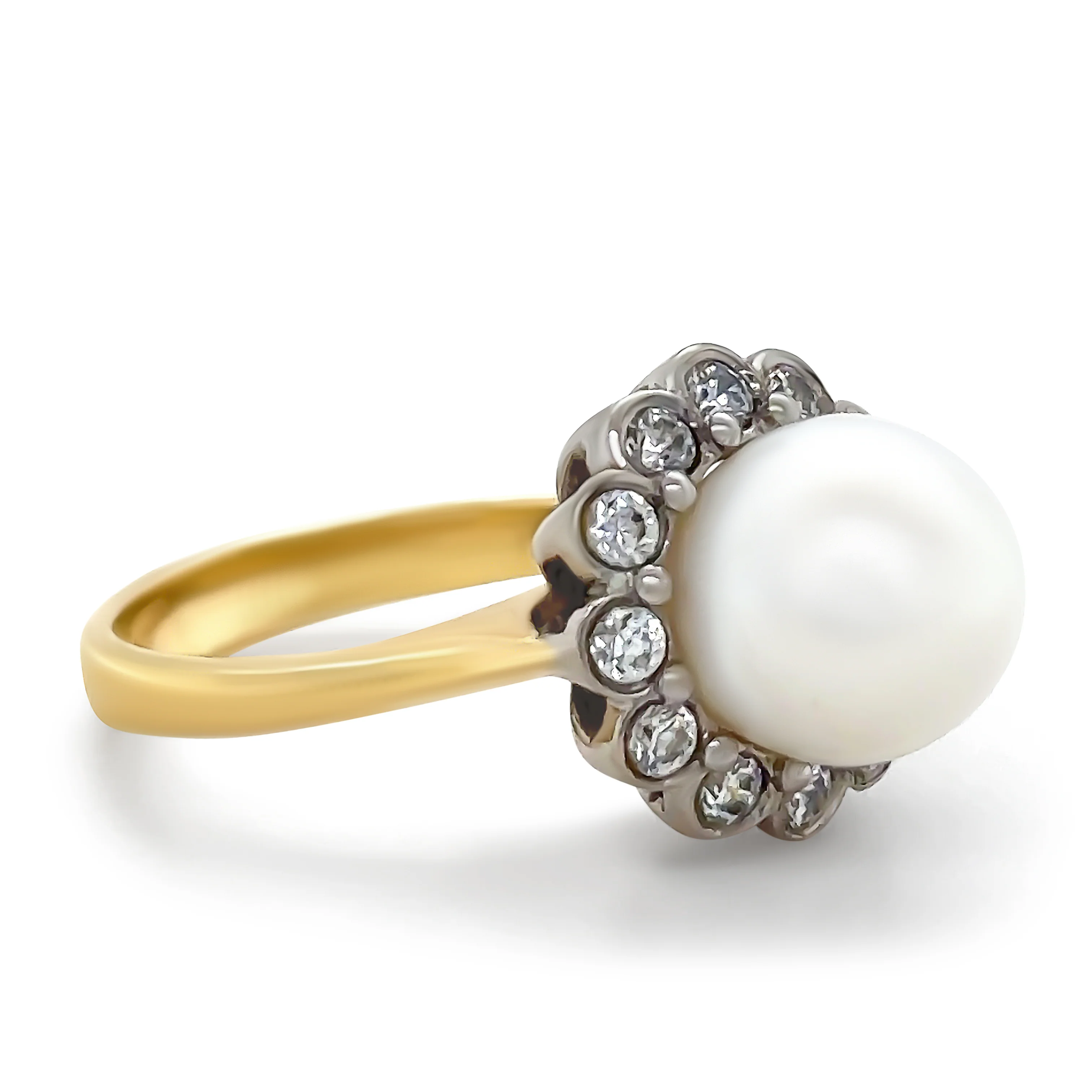 Bespoke 18ct Gold Pearl & Cubic Zirconia Ring 6.15g - Image 2