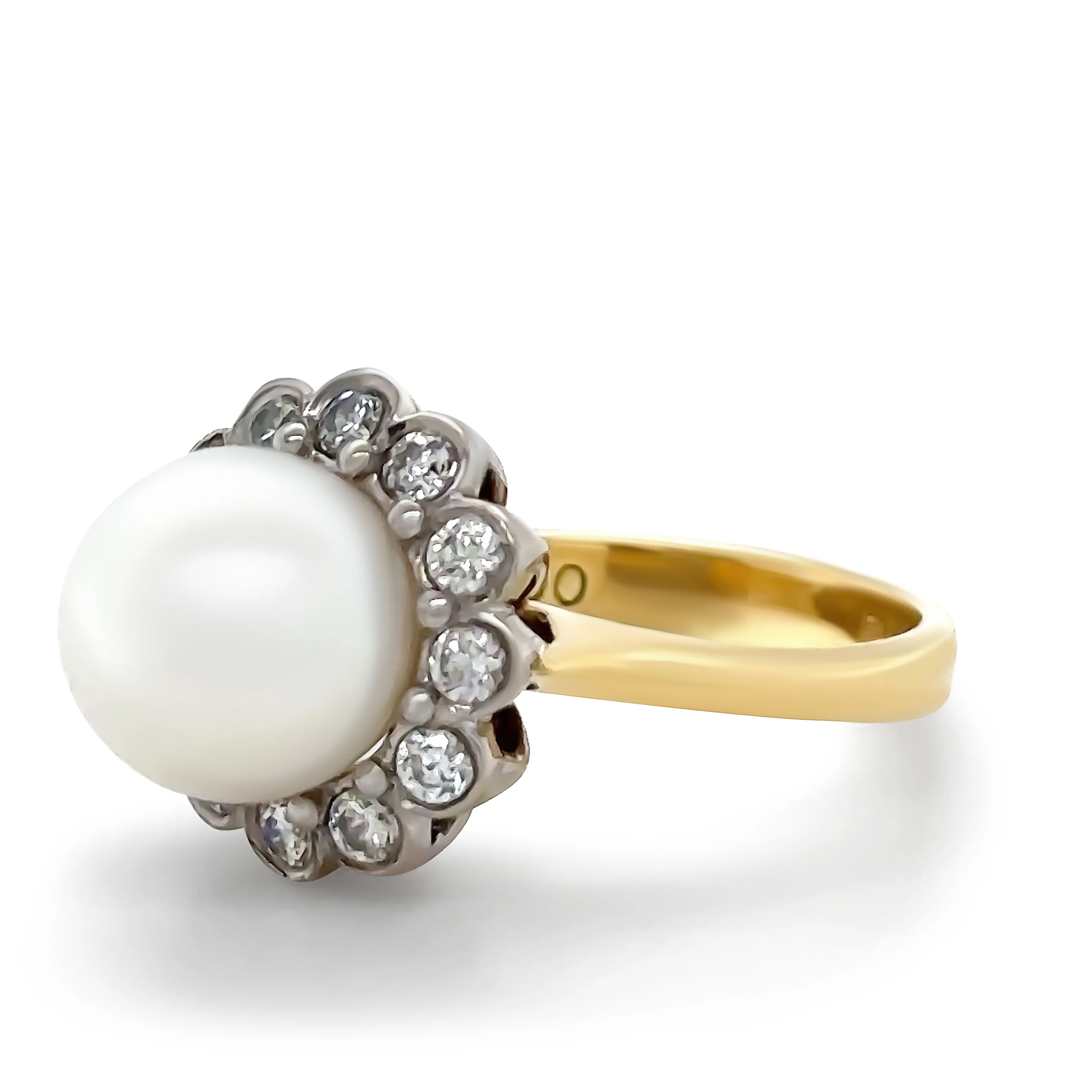 Bespoke 18ct Gold Pearl & Cubic Zirconia Ring 6.15g - Image 3