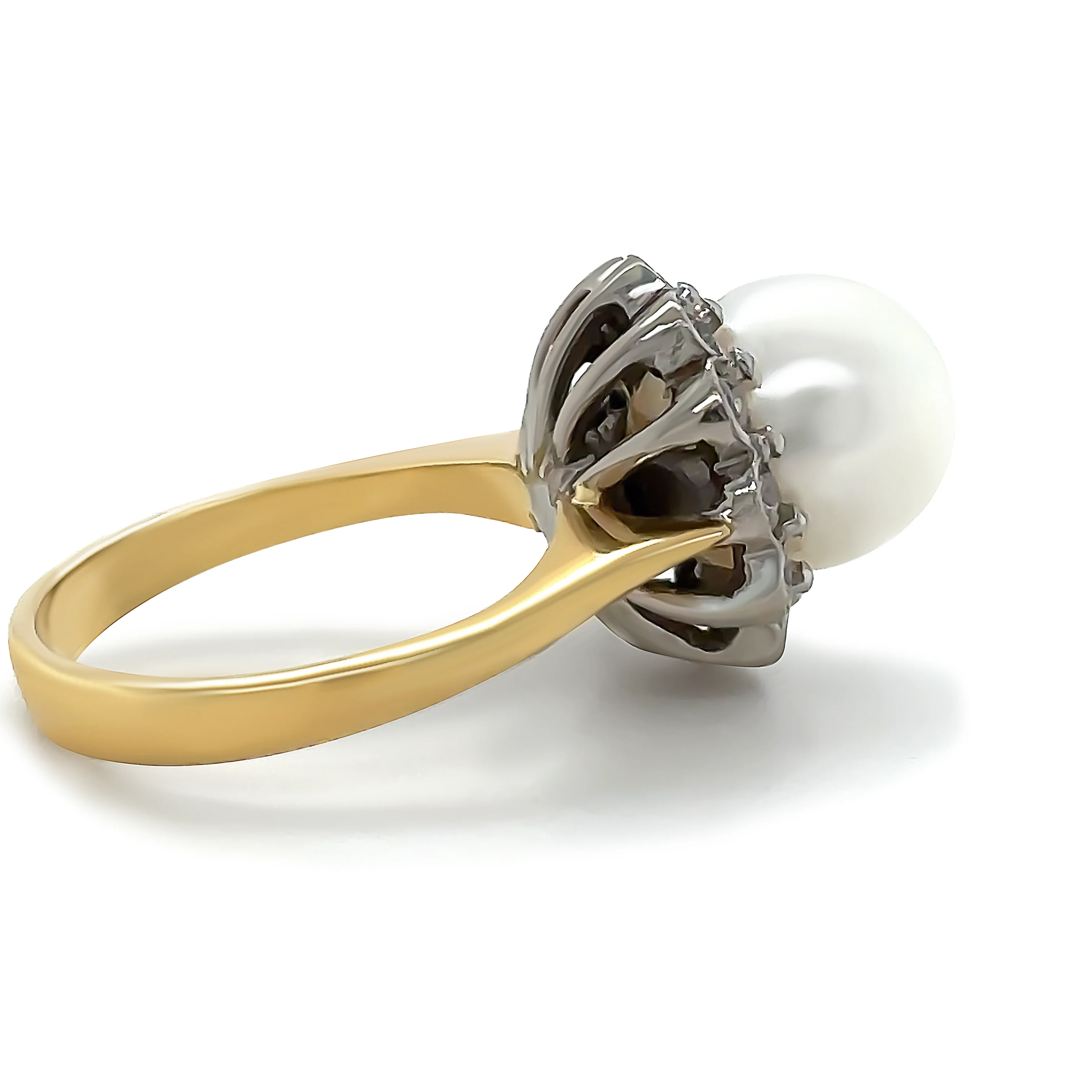 Bespoke 18ct Gold Pearl & Cubic Zirconia Ring 6.15g - Image 4