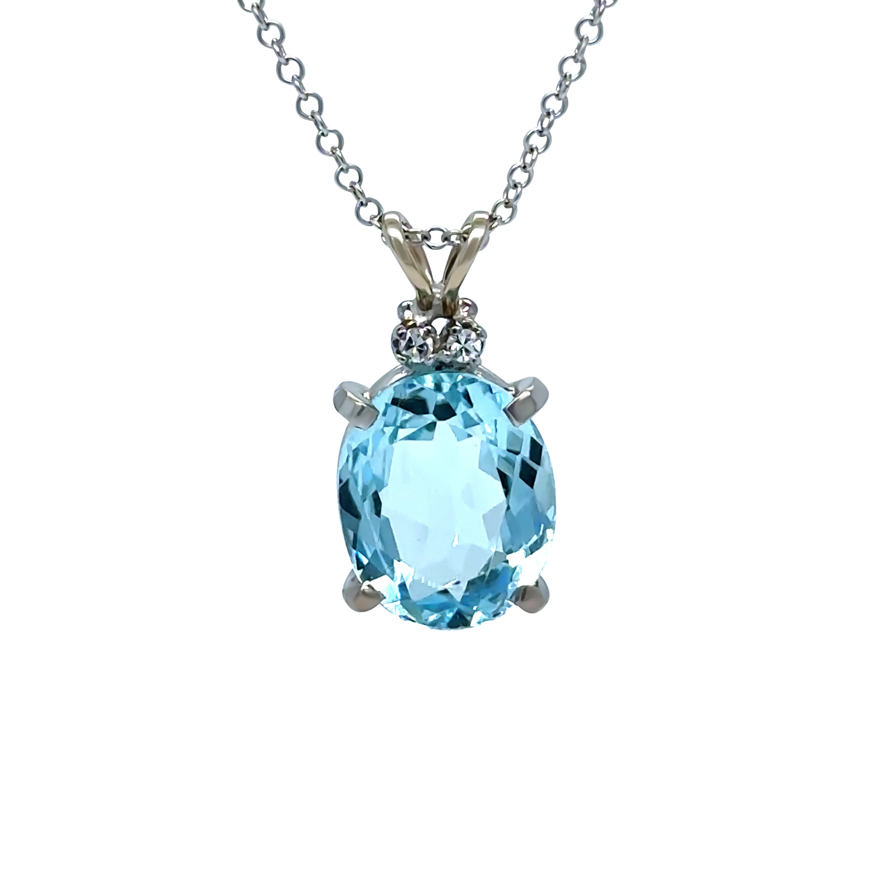 Bespoke 18ct White Gold Aquamarine & Sapphire Pendant with Chain 3.6g - Image 2