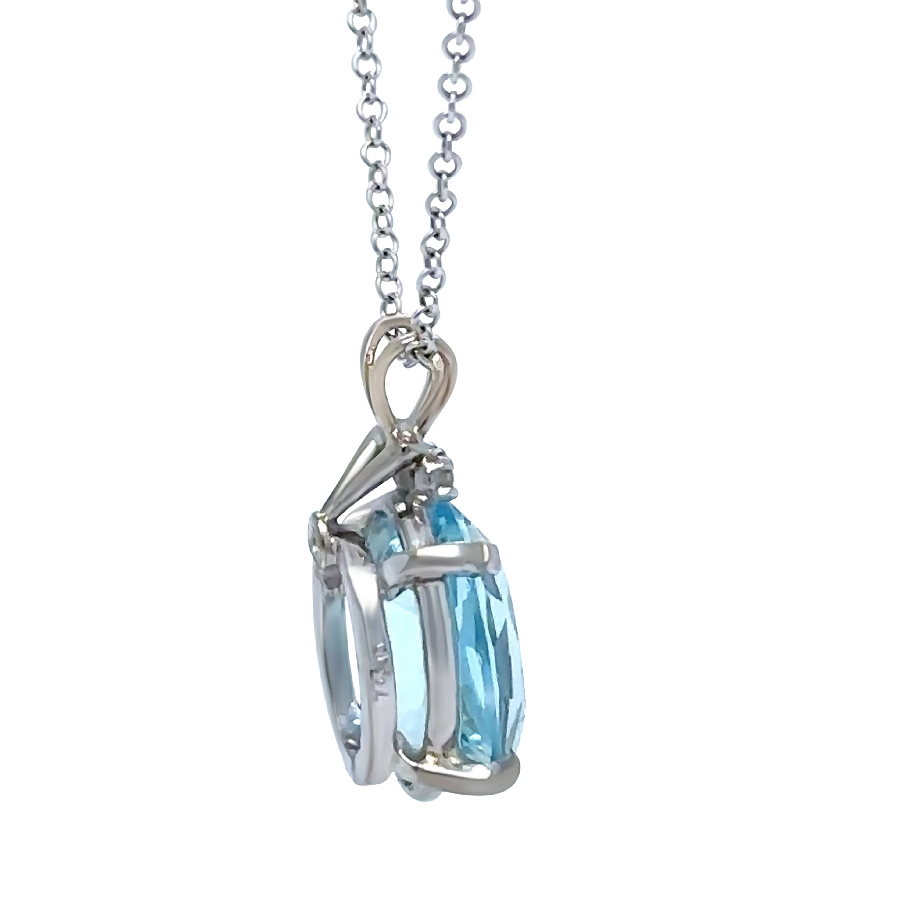 Bespoke 18ct White Gold Aquamarine & Sapphire Pendant with Chain 3.6g - Image 6