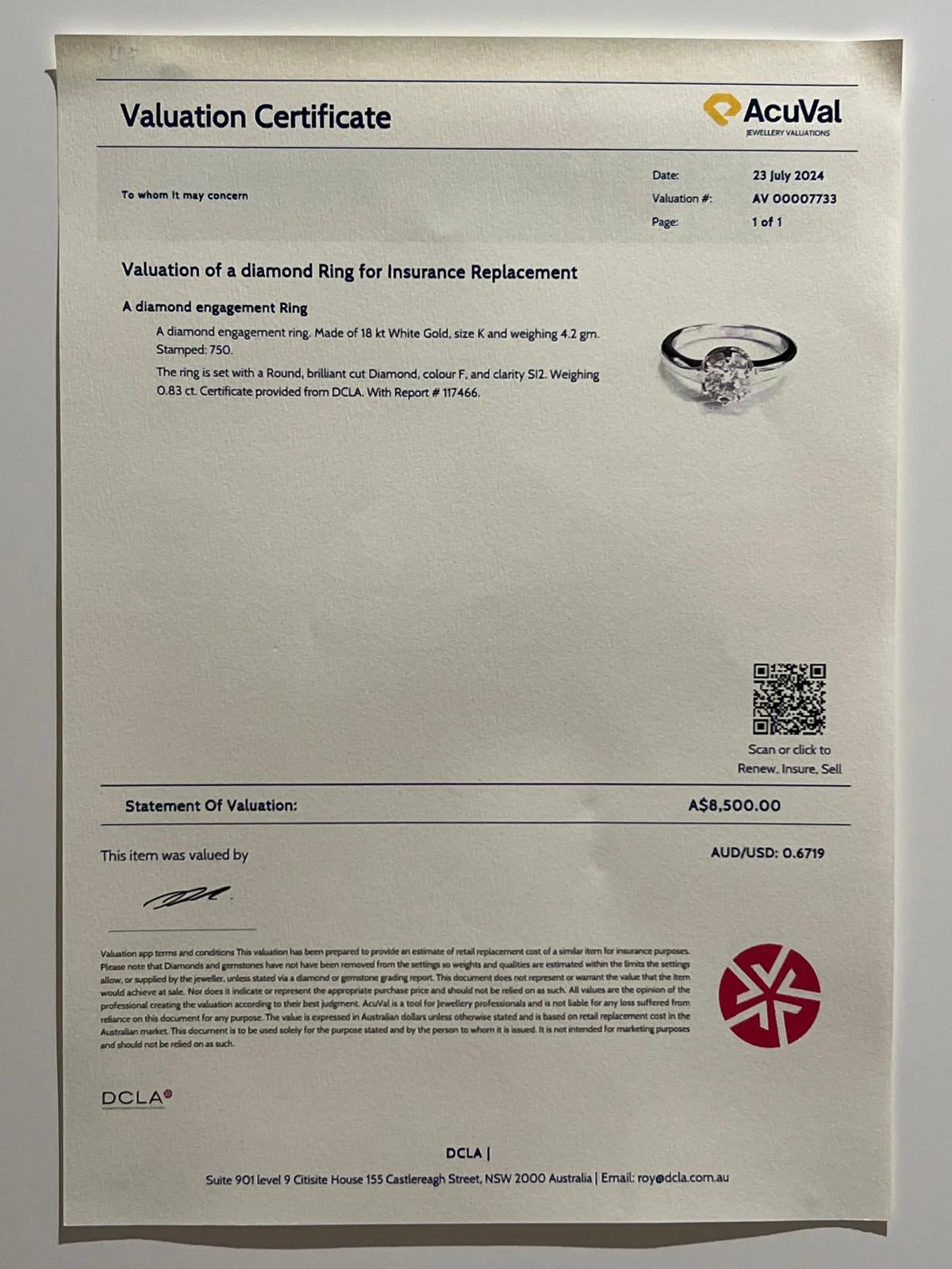 Bespoke 18ct White Gold DCLA Diamond Engagement Ring 0.83ct - Image 6