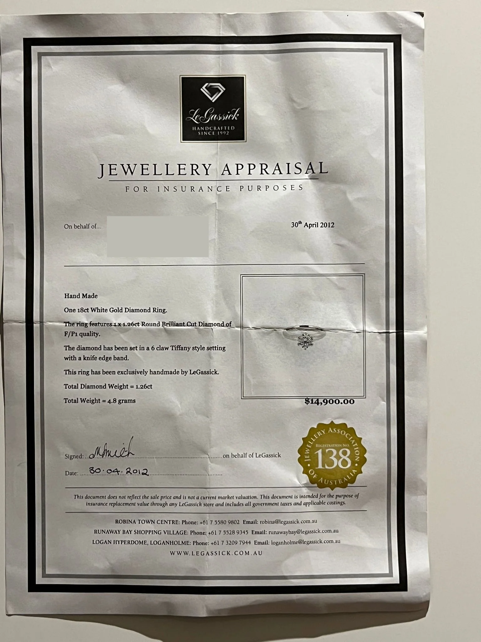 Bespoke 18ct White Gold Diamond Engagement Ring 1.26ct - Image 6