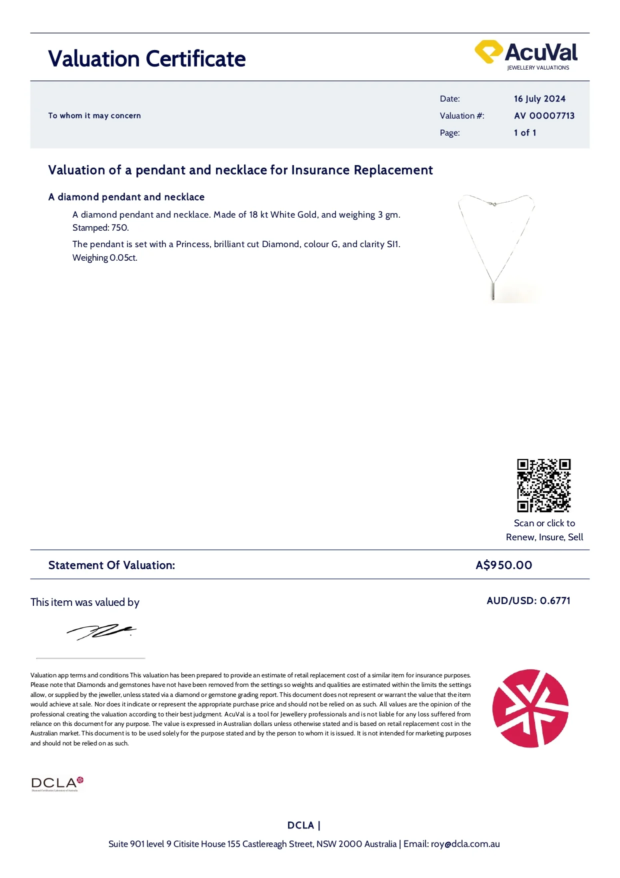Bespoke 18ct White Gold Diamond Pendant & Necklace 0.05ct - Image 4