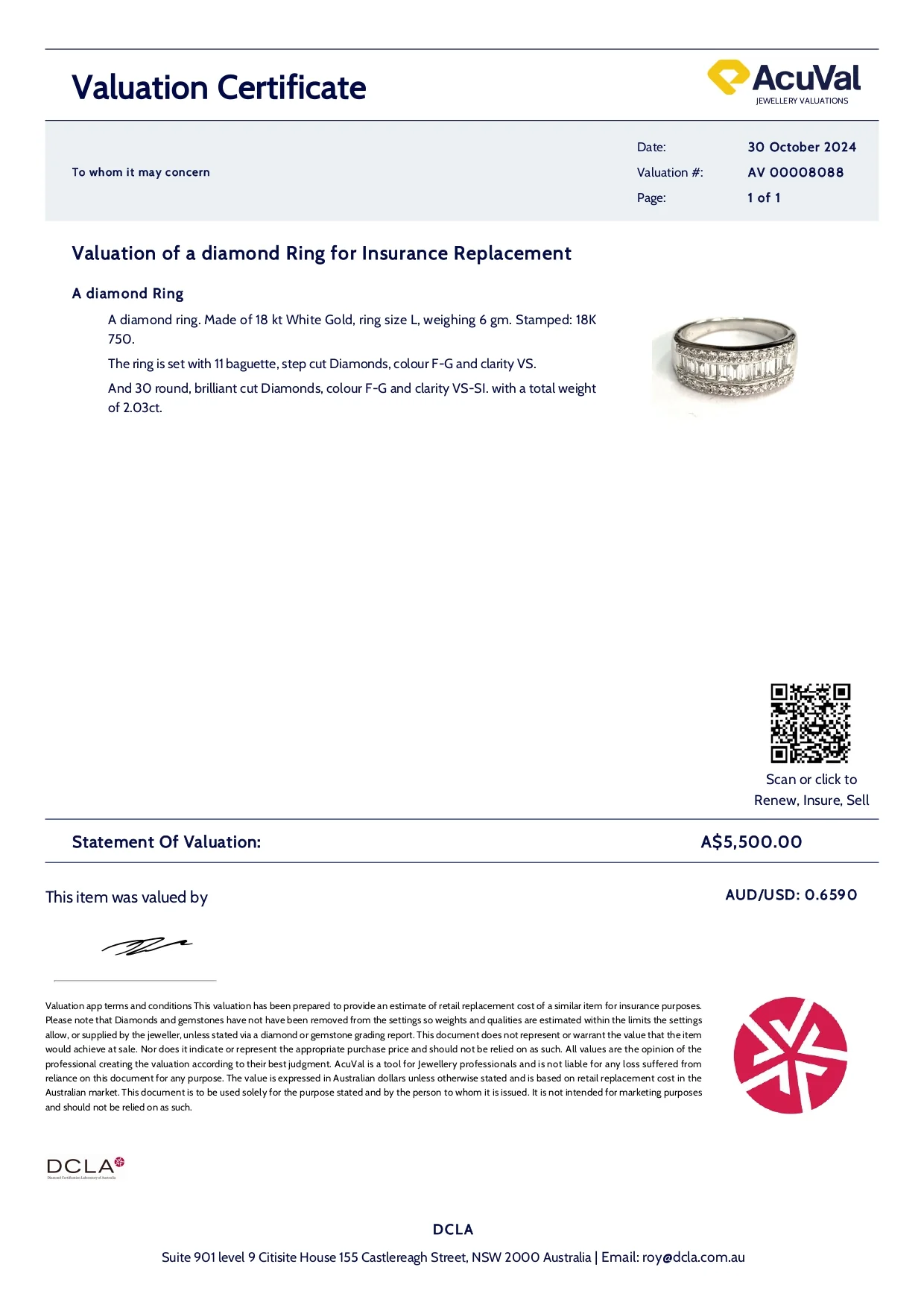 Bespoke 18ct White Gold Diamond Ring 2.03ct - Image 7