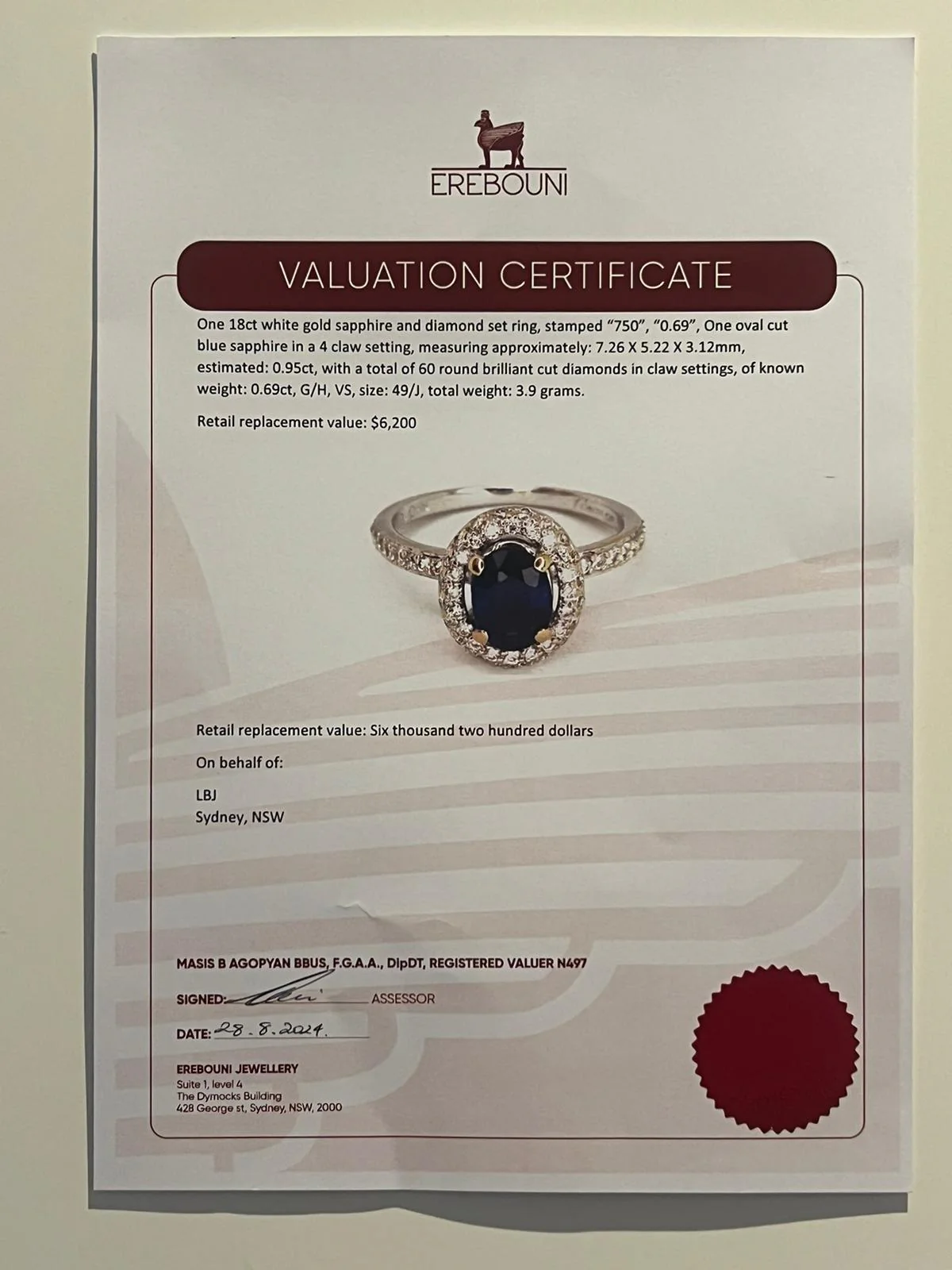 Bespoke 18ct White Gold Sapphire & Diamond Ring 1.64ct - Image 8