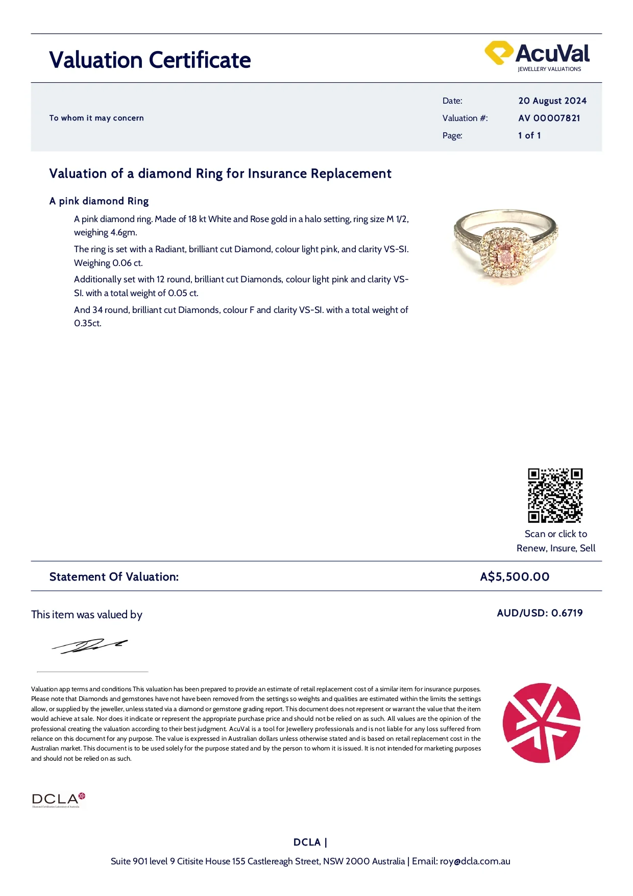 Bespoke 18ct White & Rose Gold Pink Diamond Ring 0.46ct - Image 7