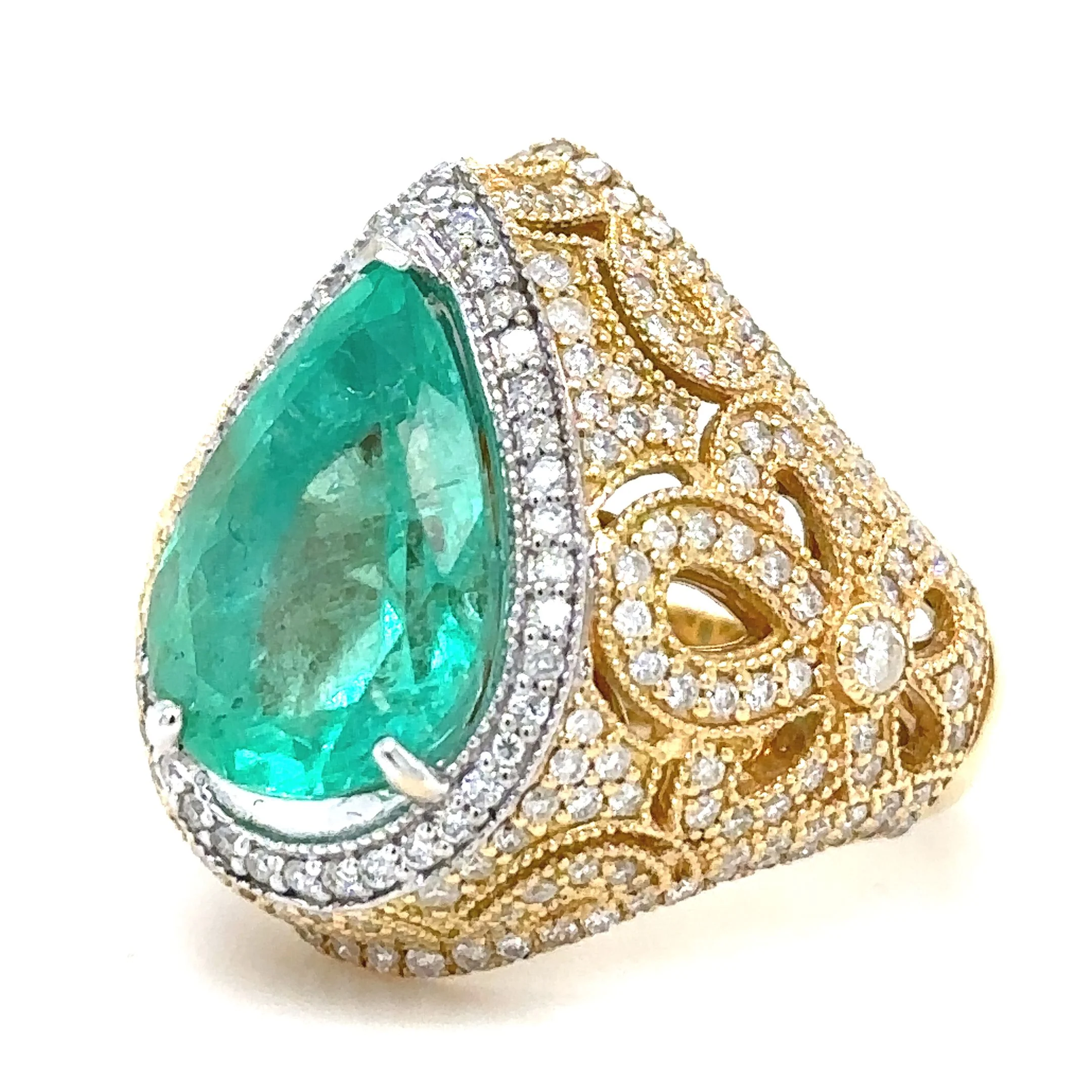 Bespoke 18ct White & Yellow Gold Emerald & Diamond Dress Ring 6.68ct - Image 2