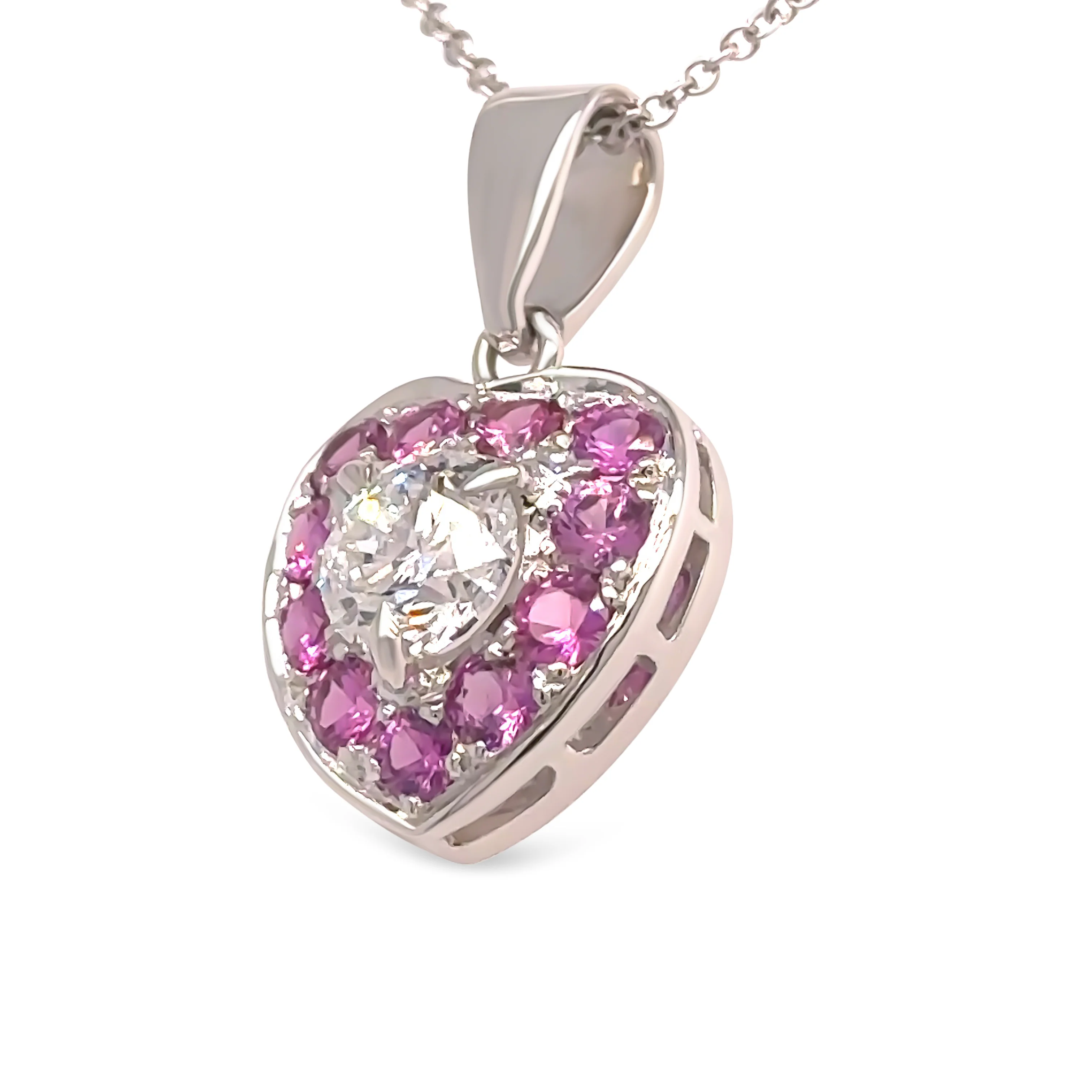 Bespoke 9ct White Gold Lab Diamond & Pink Sapphire Pendant 2.50ct - Image 2
