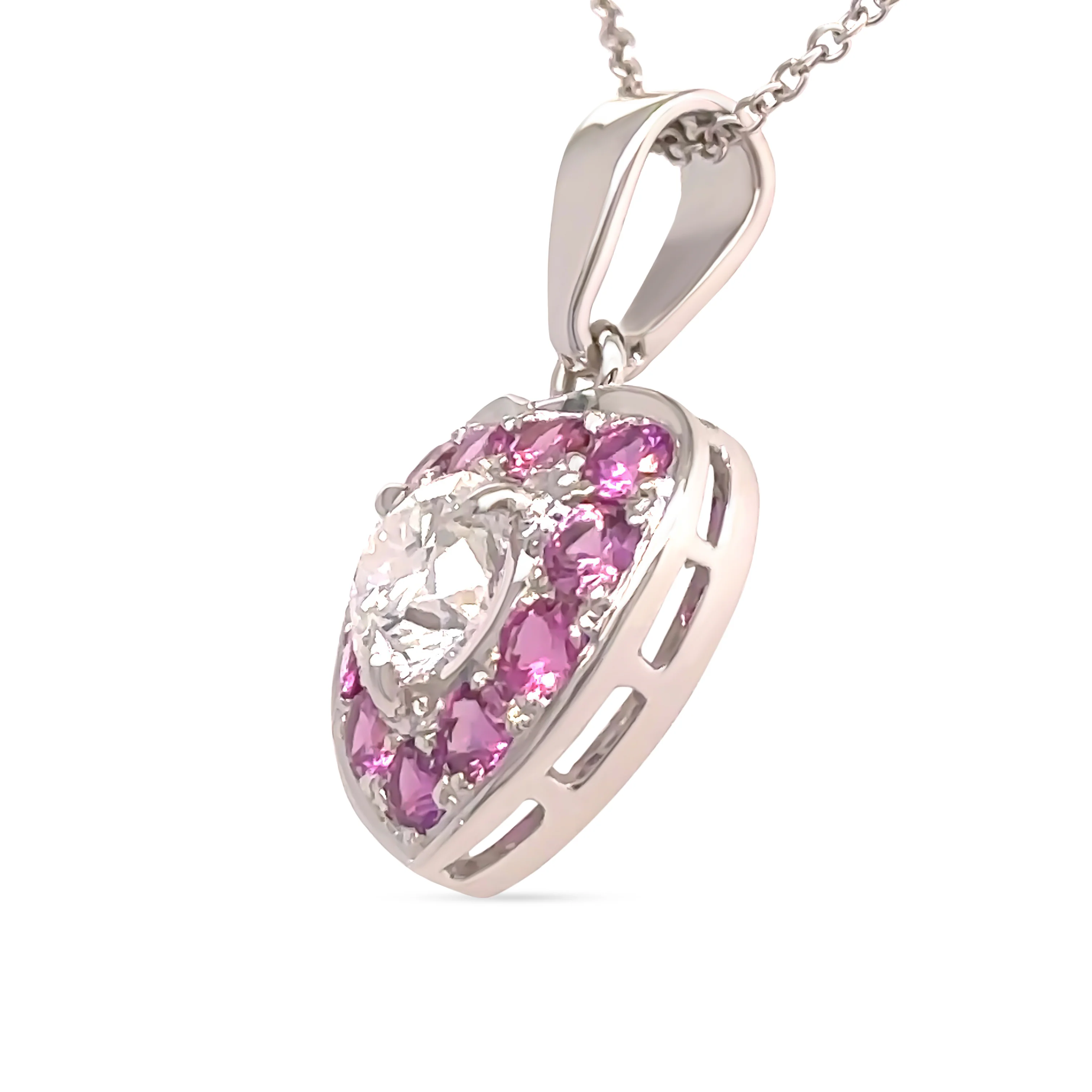 Bespoke 9ct White Gold Lab Diamond & Pink Sapphire Pendant 2.50ct - Image 3