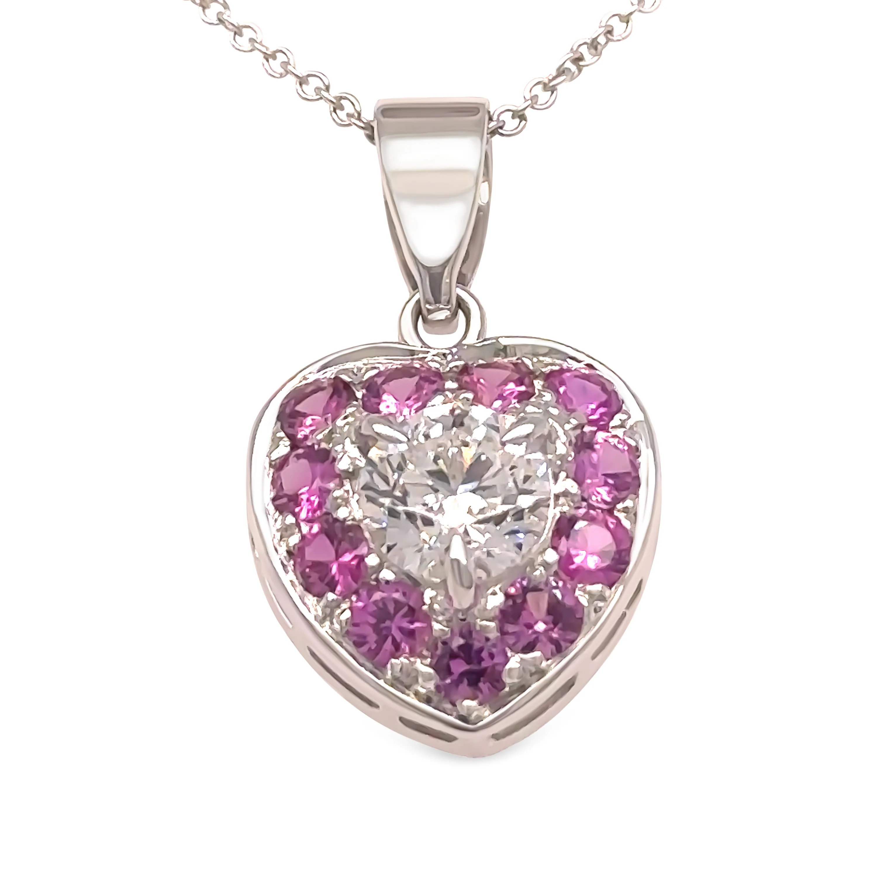 Bespoke 9ct White Gold Lab Diamond & Pink Sapphire Pendant 2.50ct - Image 4
