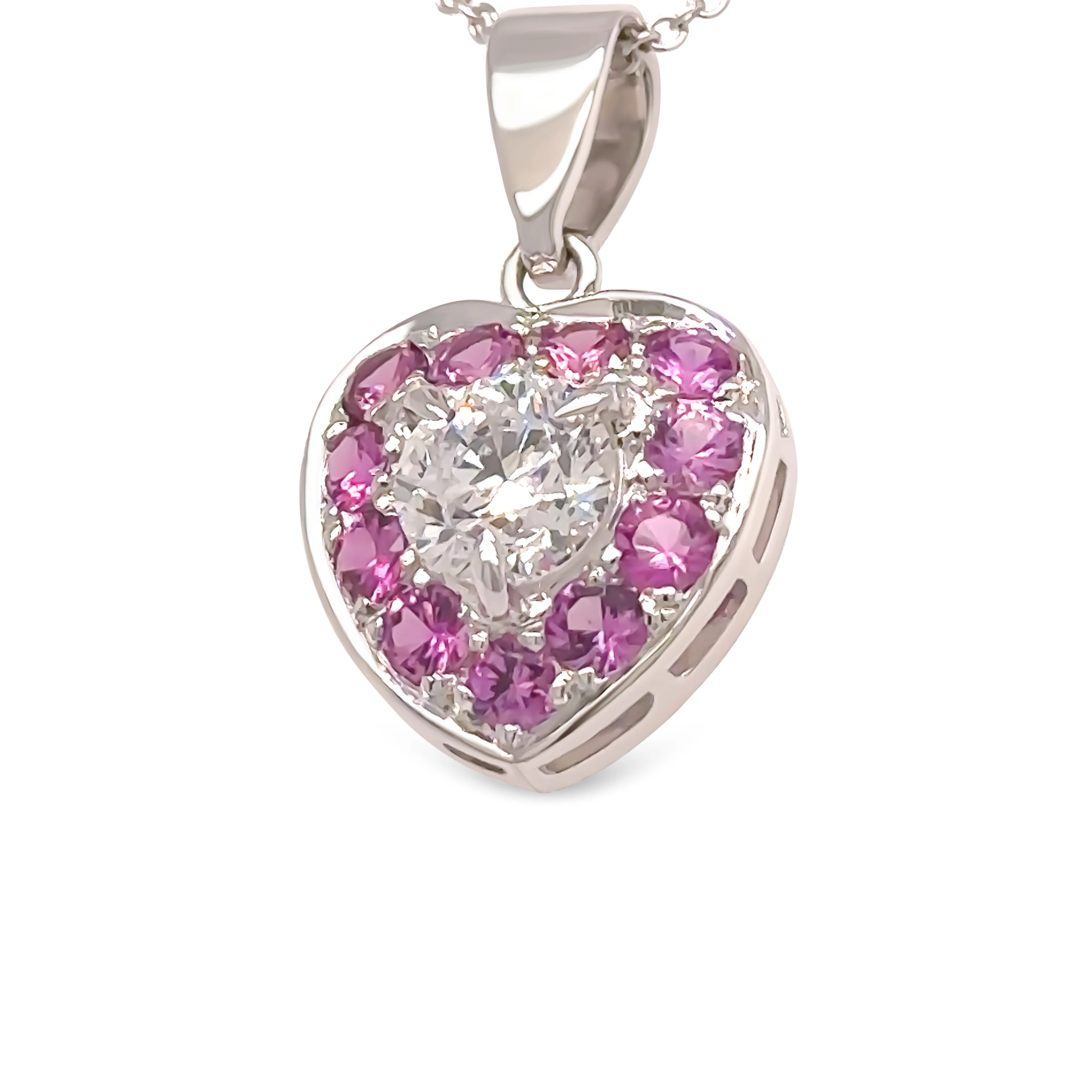 Bespoke 9ct White Gold Lab Diamond & Pink Sapphire Pendant 2.50ct - Image 5