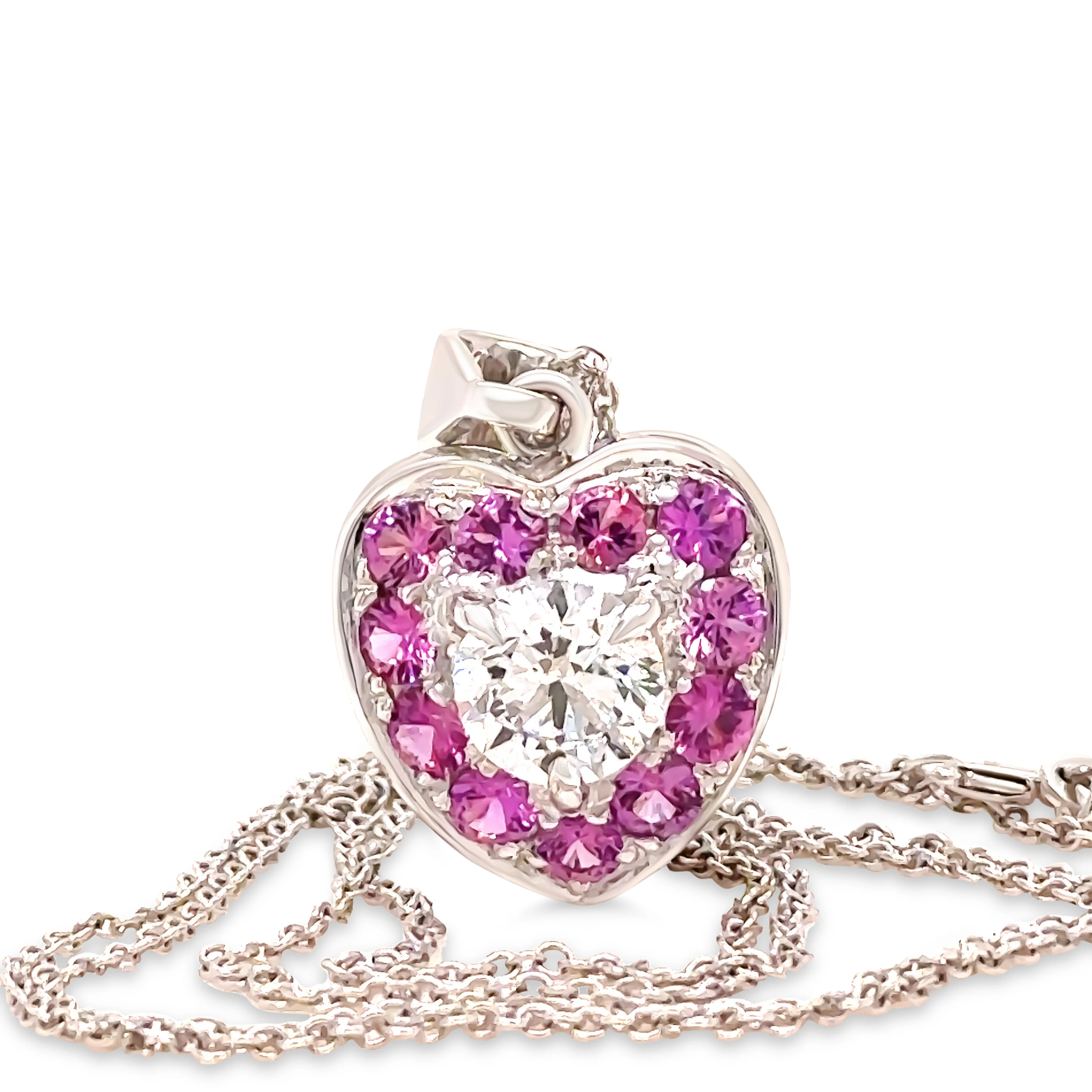 Bespoke 9ct White Gold Lab Diamond & Pink Sapphire Pendant 2.50ct - Image 6