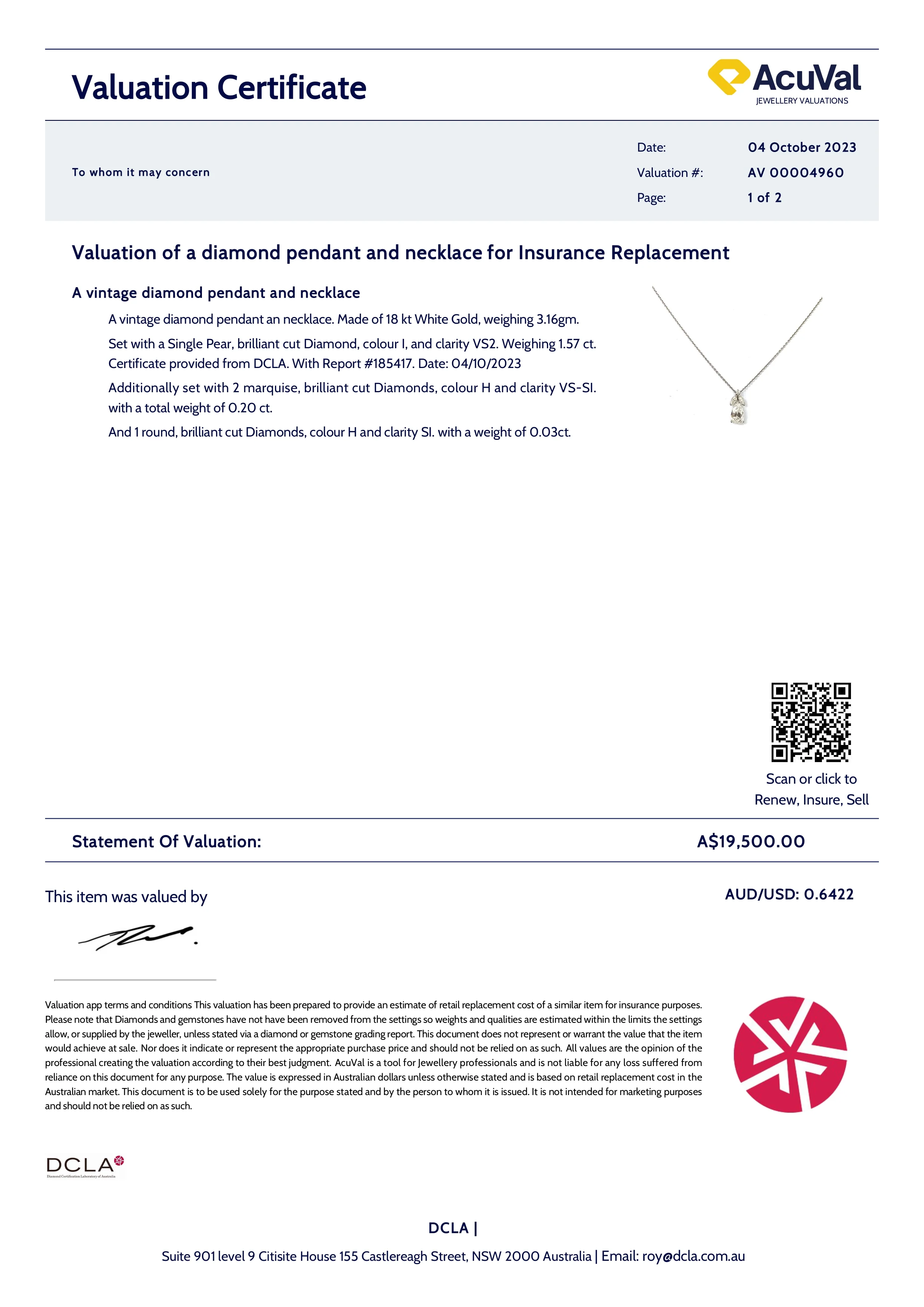 Bespoke DCLA Vintage Diamond Pendant 1.57ct - Image 6