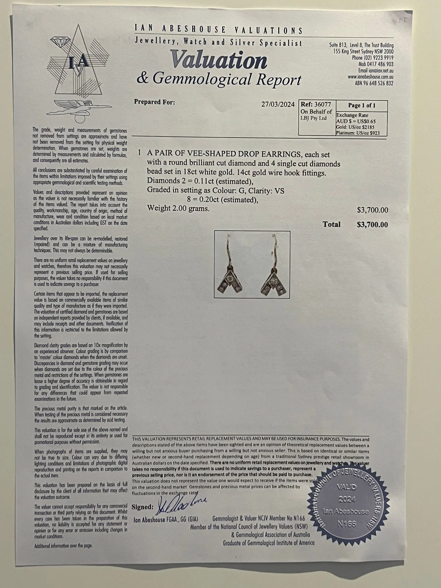 Bespoke Diamond Vee Shaped Drop Earrings 0.31ct - Image 6