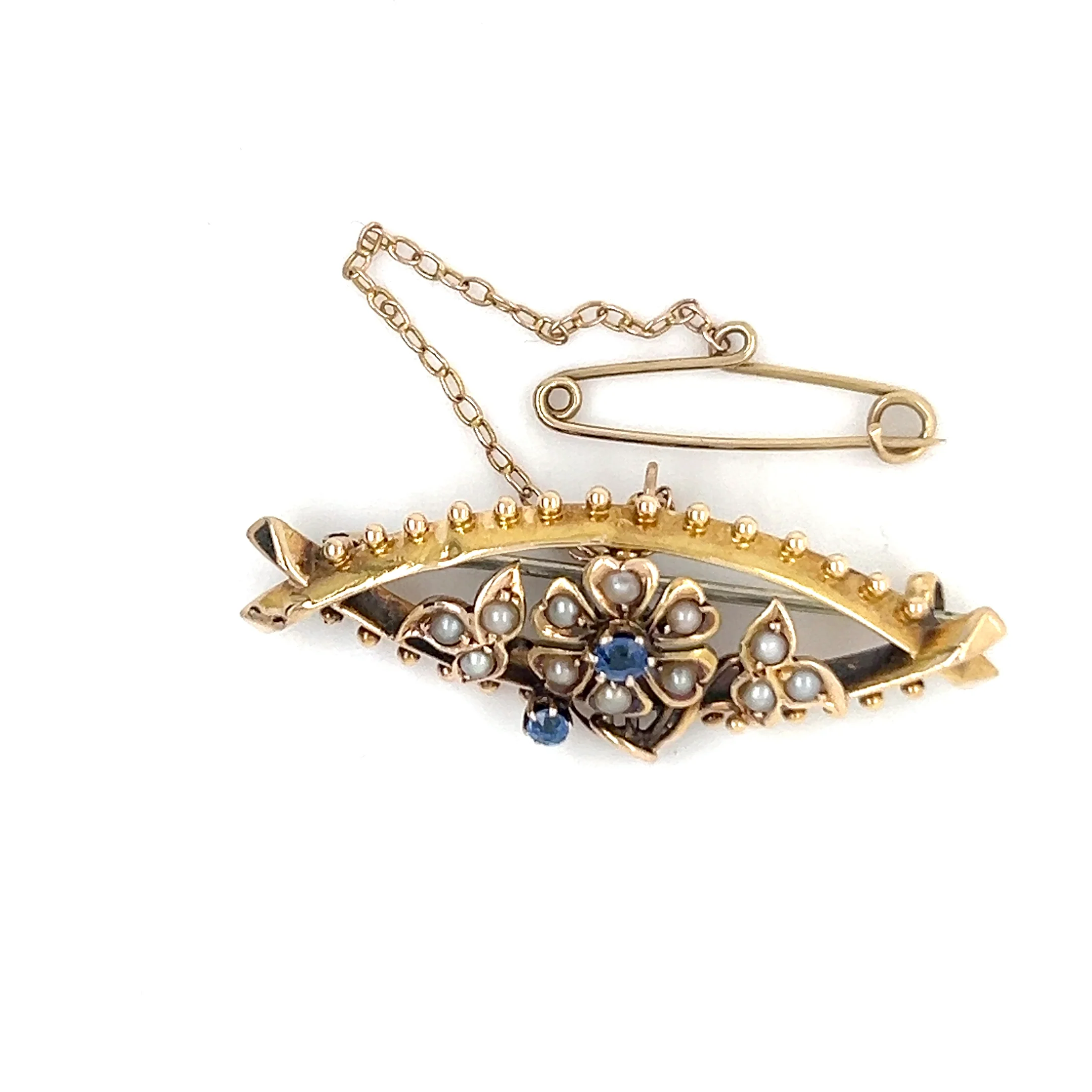 Bespoke Floral Sapphire & Pearl Brooch 4.02g - Image 3