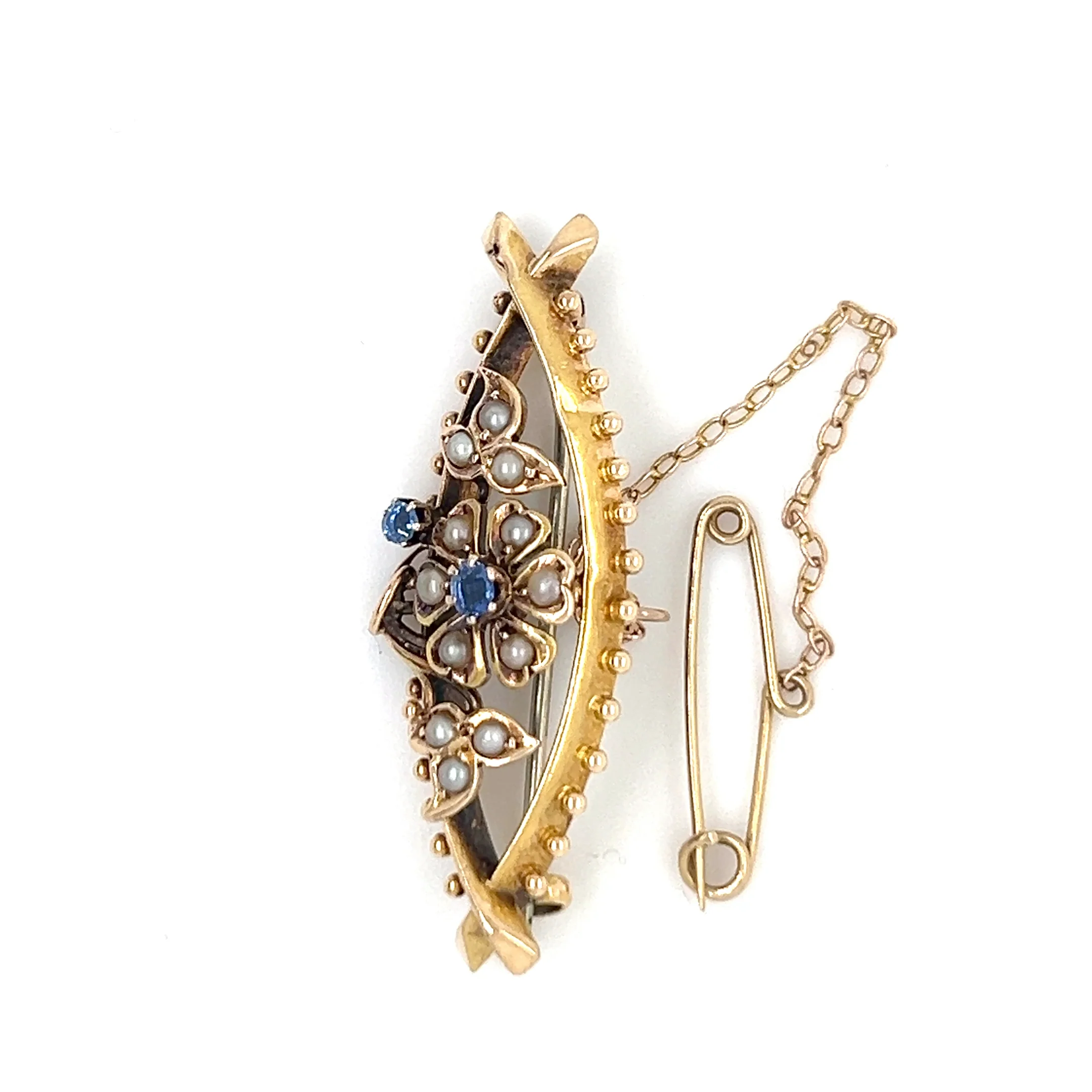 Bespoke Floral Sapphire & Pearl Brooch 4.02g - Image 4