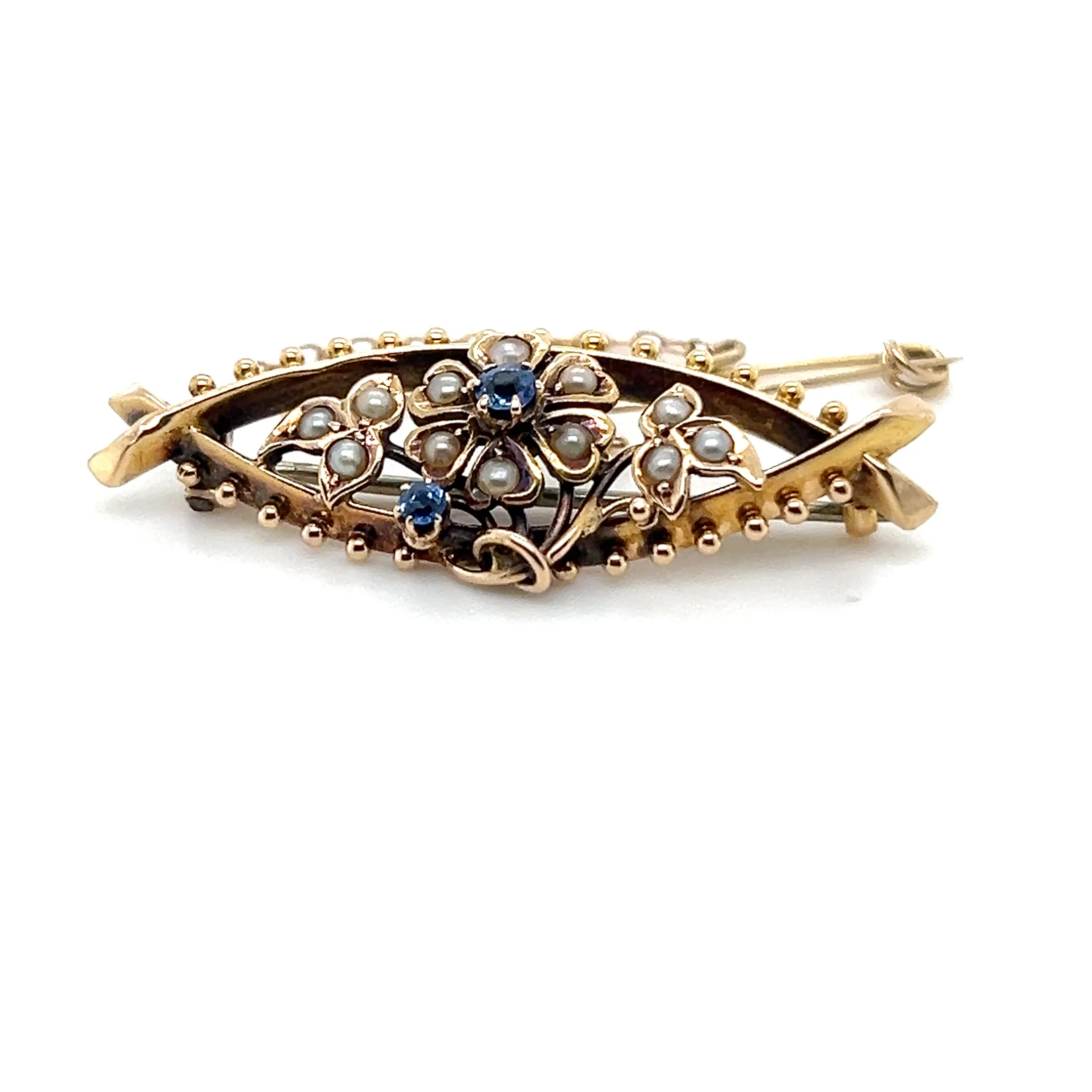 Bespoke Floral Sapphire & Pearl Brooch 4.02g - Image 6