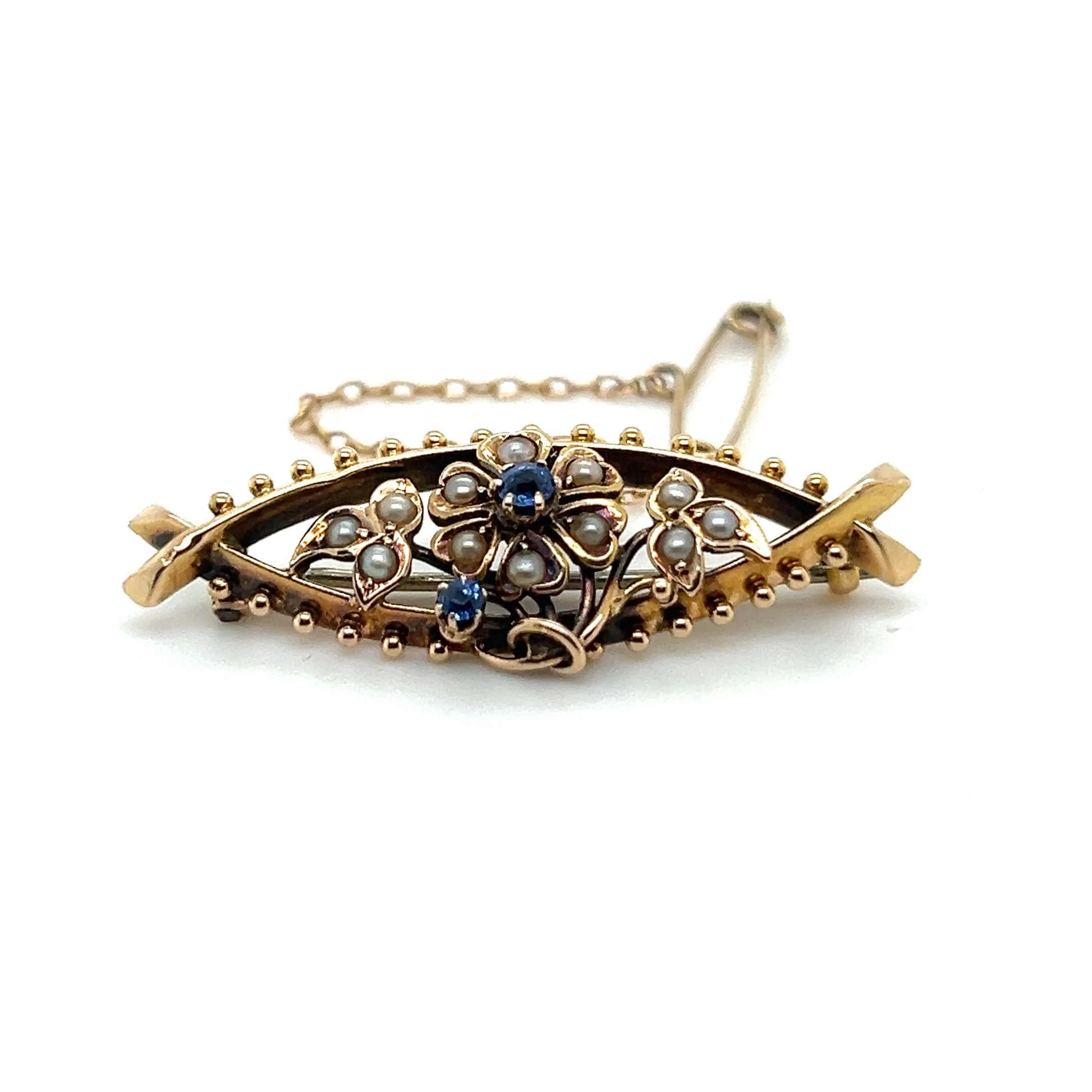 Bespoke Floral Sapphire & Pearl Brooch 4.02g - Image 9