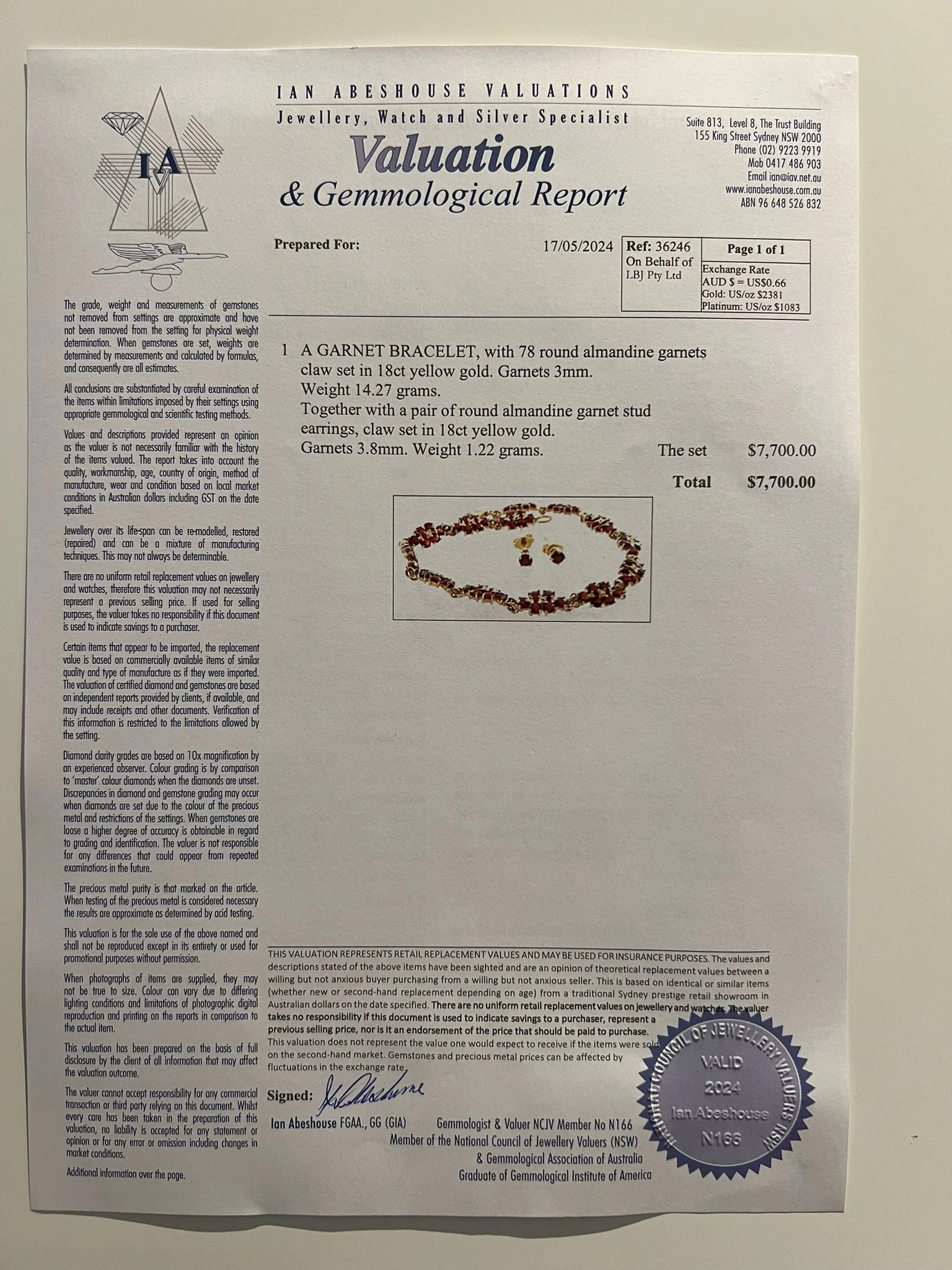 Bespoke Garnet Bracelet & Garnet Earrings Set 15.49g - Image 6