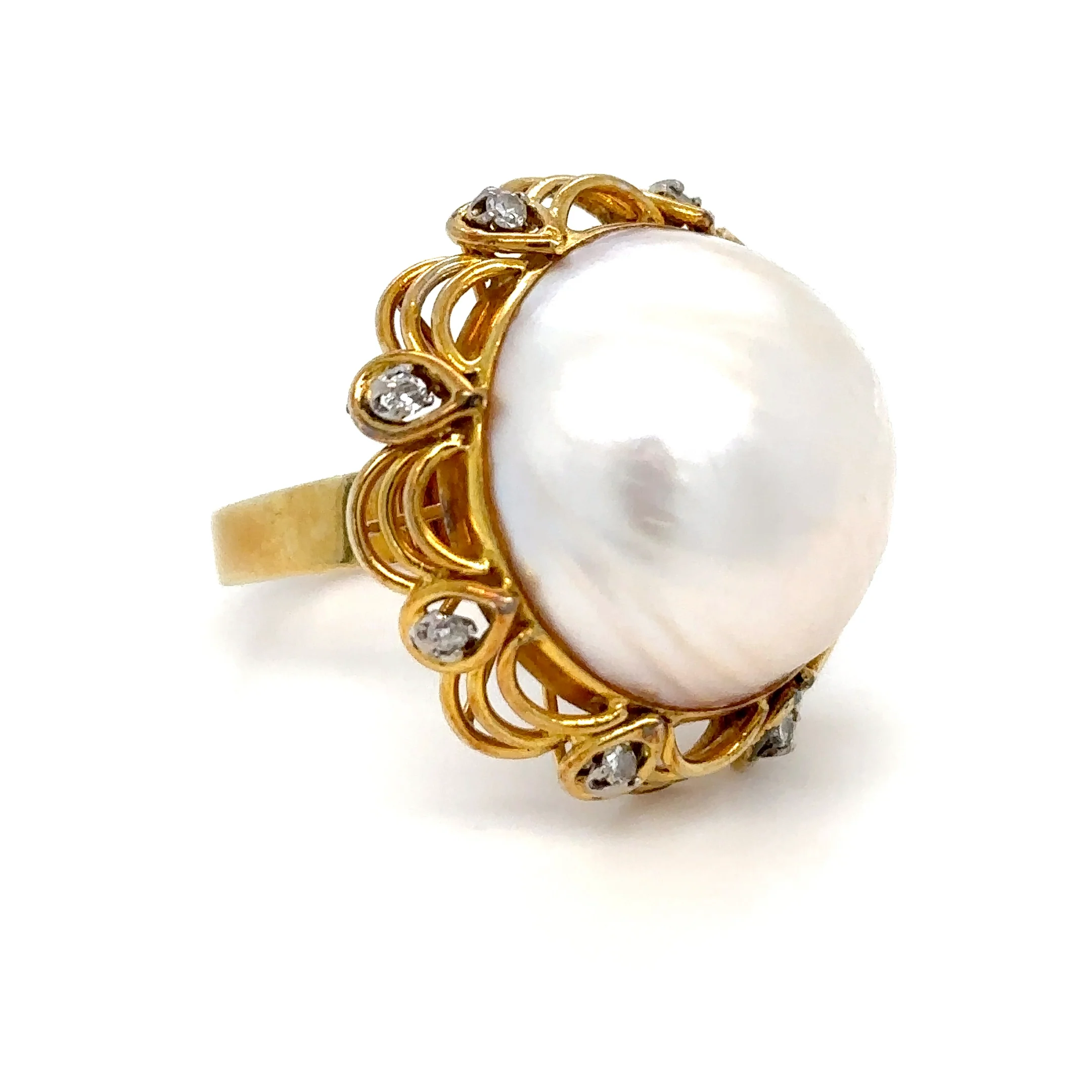Bespoke Mabé Pearl Cluster Ring 0.20ct - Image 2