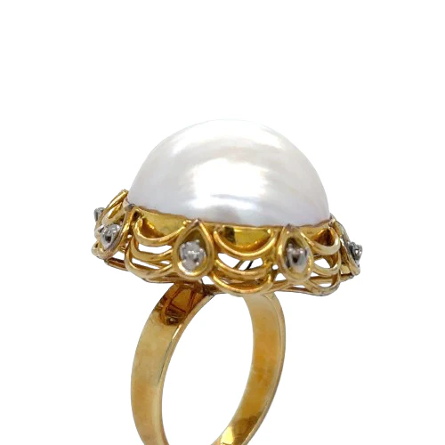 Bespoke Mabé Pearl Cluster Ring 0.20ct - Image 4