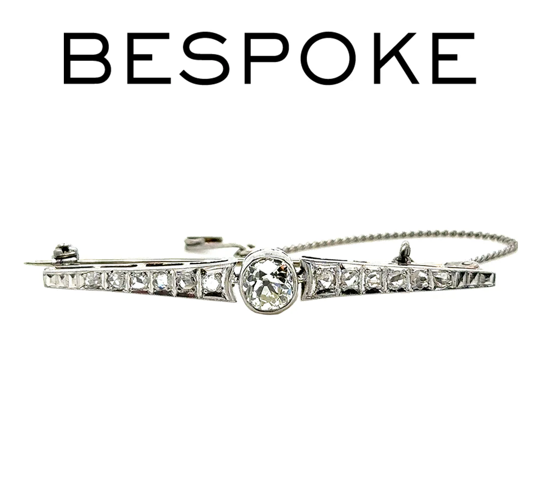 Bespoke Old Cut Diamond Bar Brooch 0.95ct