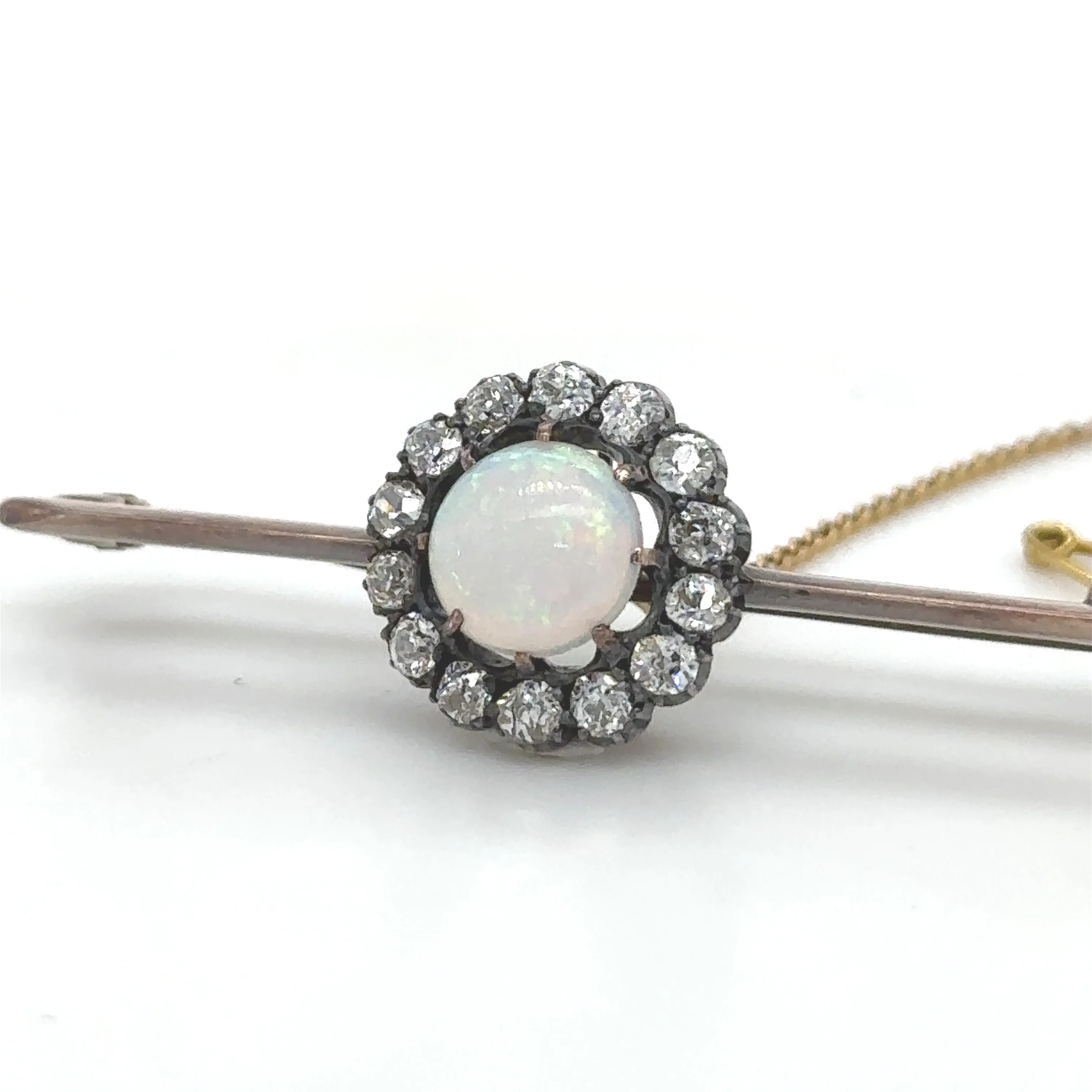 Bespoke Opal And Diamond Round Cluster Bar Brooch 1.84ct - Image 2
