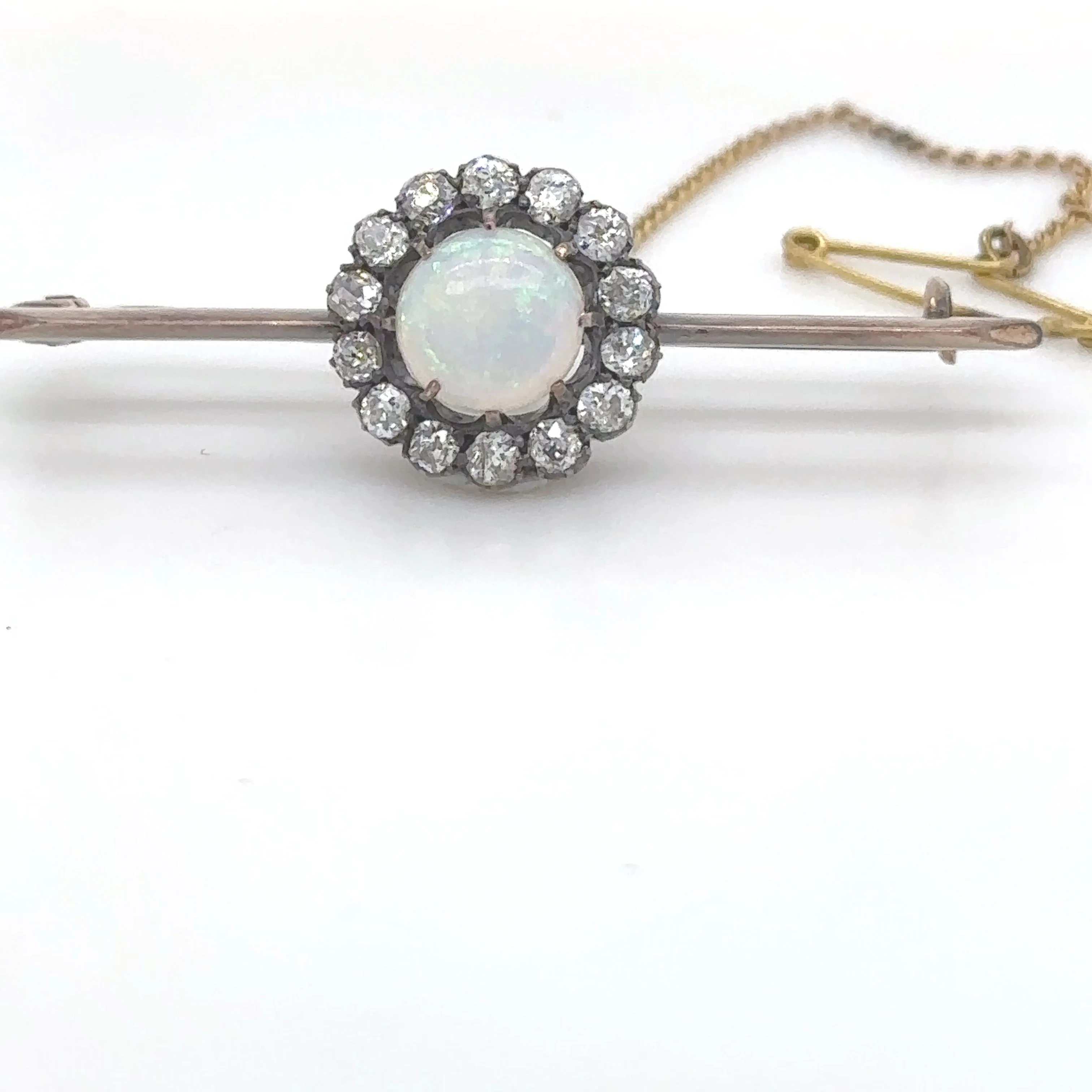 Bespoke Opal And Diamond Round Cluster Bar Brooch 1.84ct - Image 4