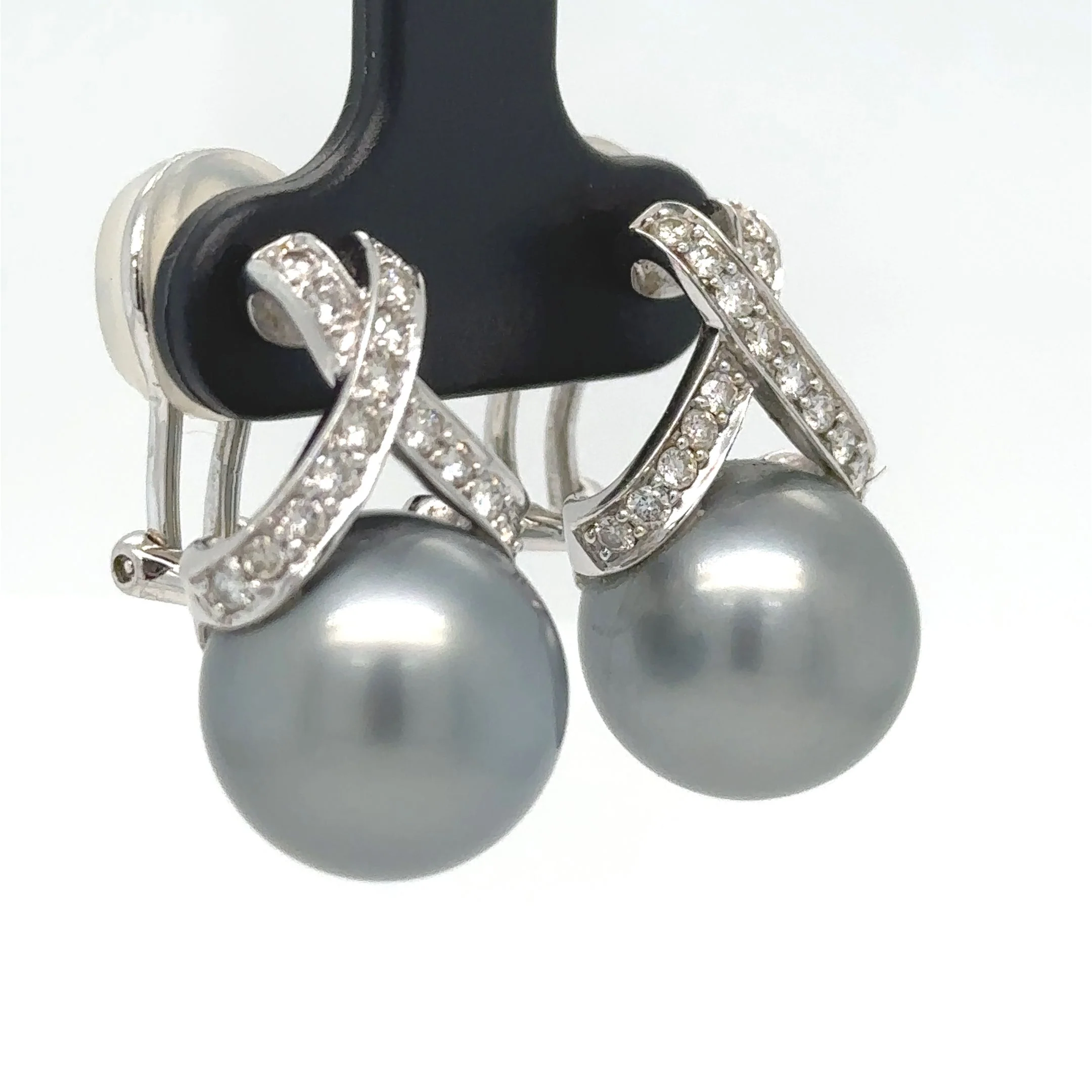 Bespoke Tahitian Pearl & Diamond Earrings 0.53ct - Image 2