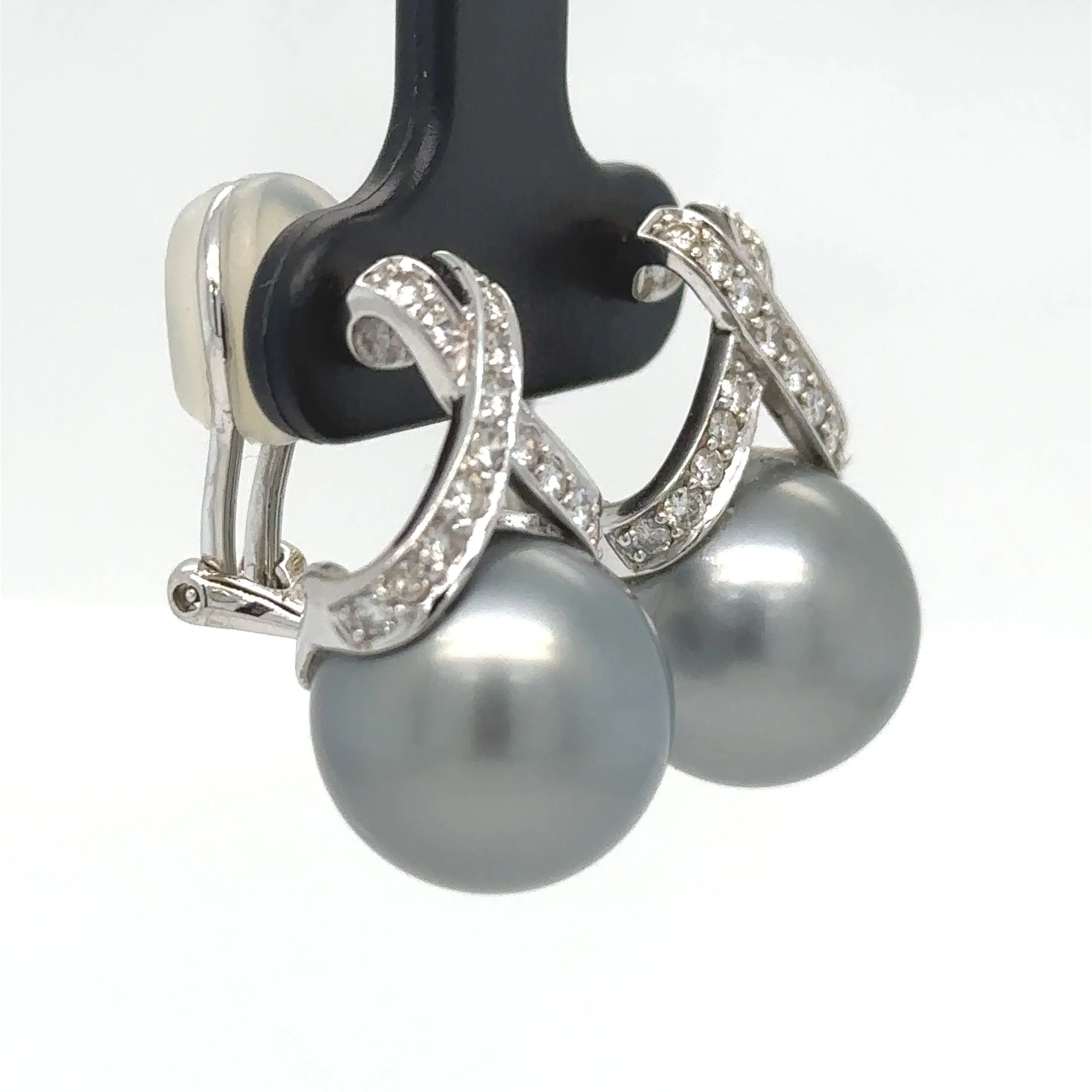 Bespoke Tahitian Pearl & Diamond Earrings 0.53ct - Image 3