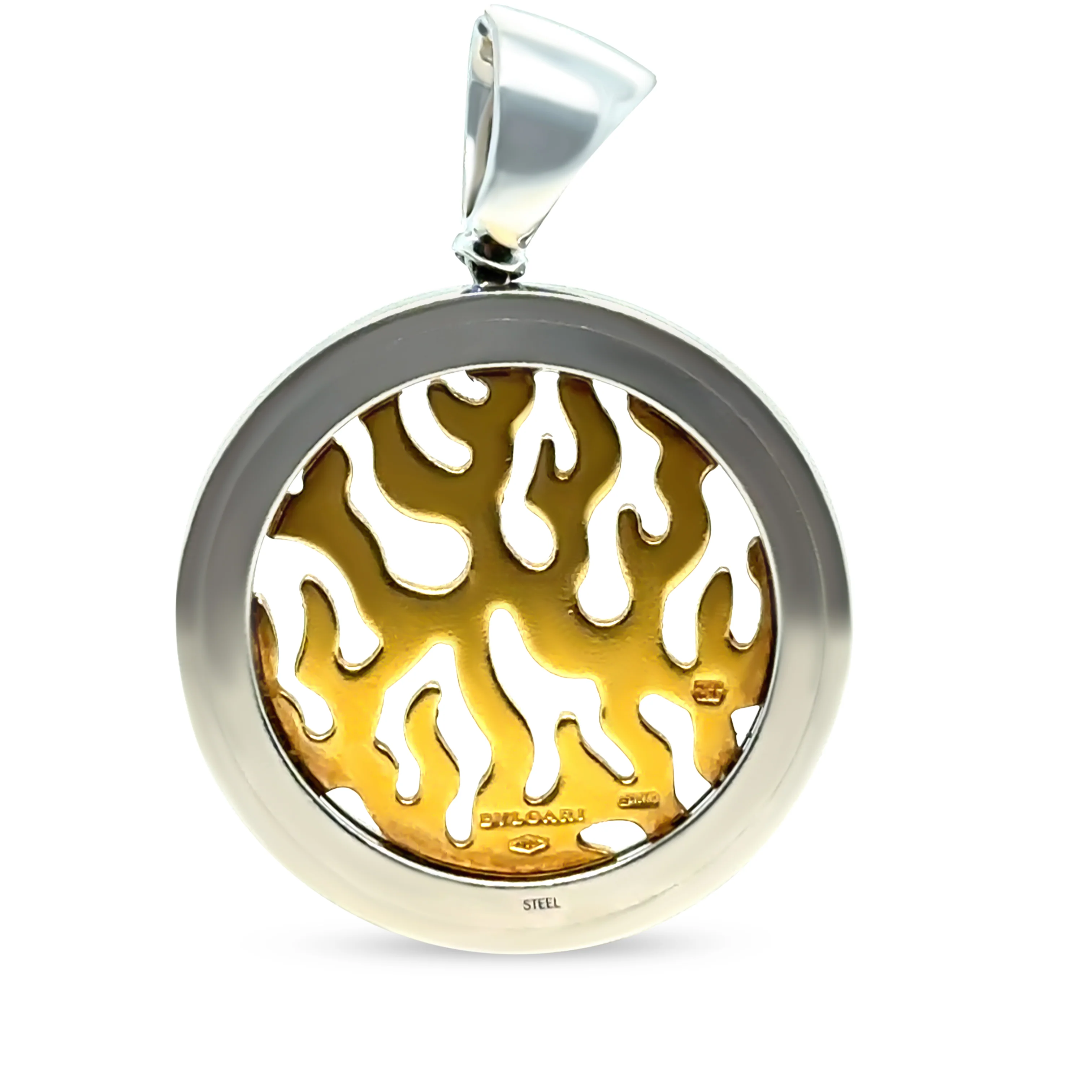 Bvlgari 18ct Yellow Gold and Steel Diamond Tondo Pendant 13.1g 0.65ct - Image 2