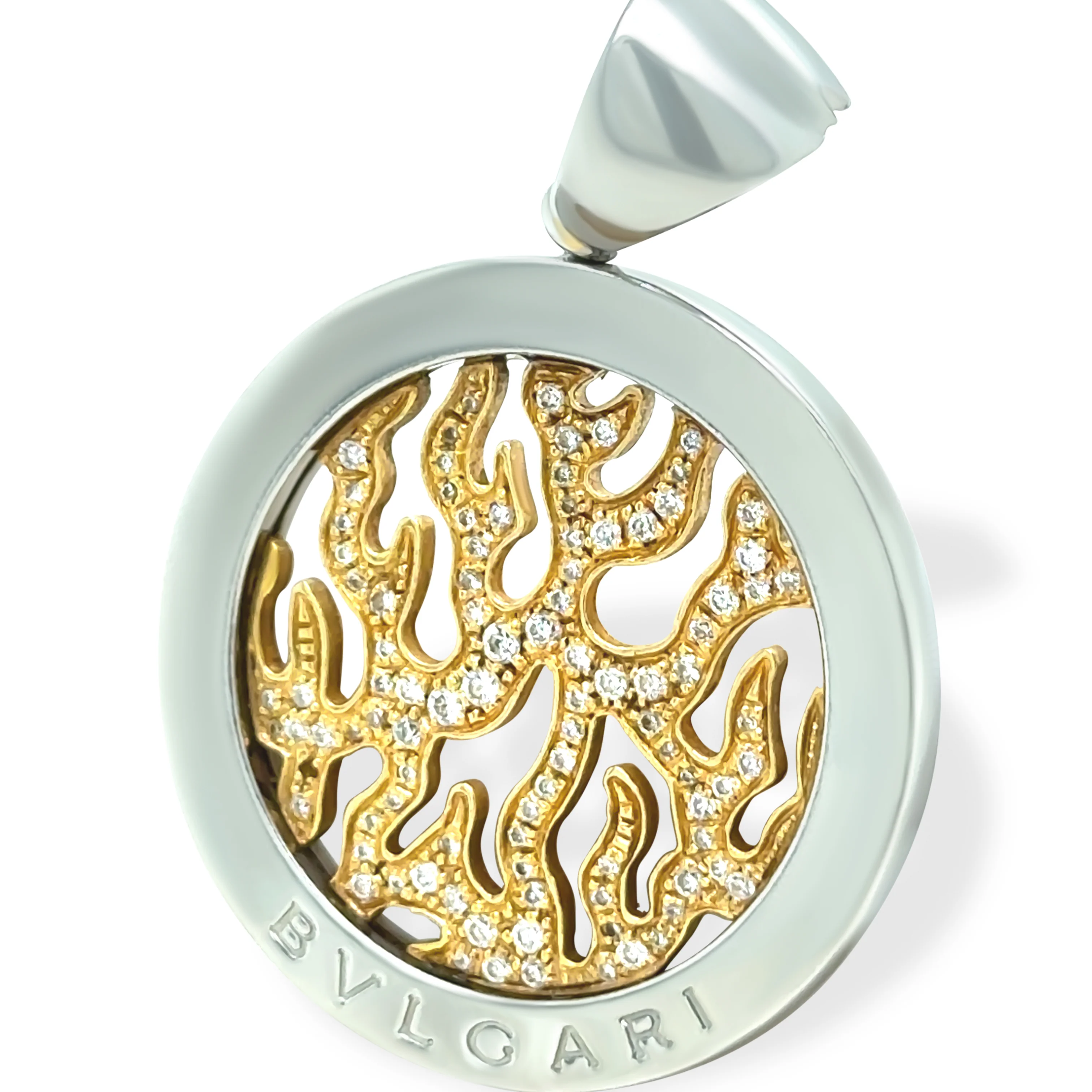 Bvlgari 18ct Yellow Gold and Steel Diamond Tondo Pendant 13.1g 0.65ct - Image 3