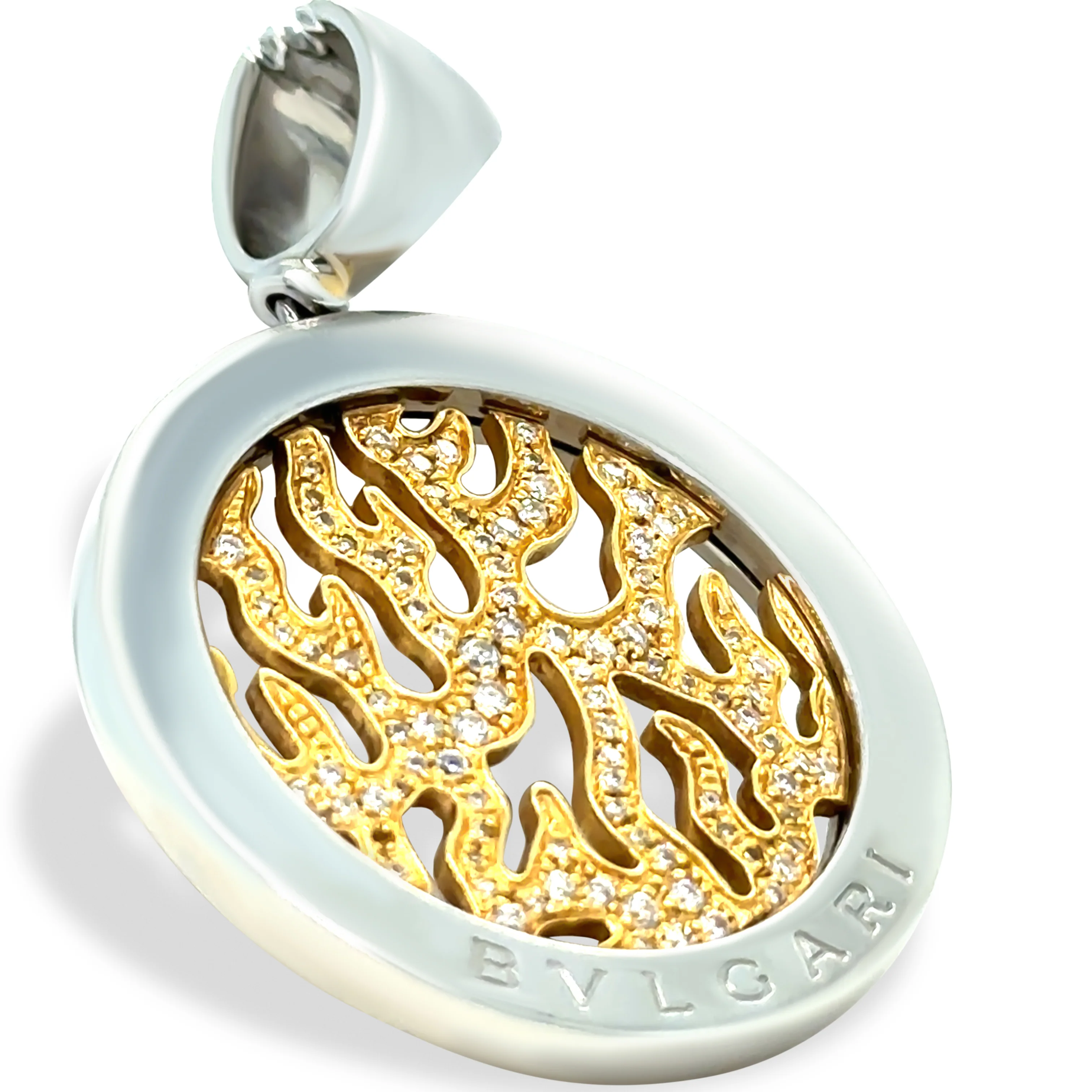 Bvlgari 18ct Yellow Gold and Steel Diamond Tondo Pendant 13.1g 0.65ct - Image 5