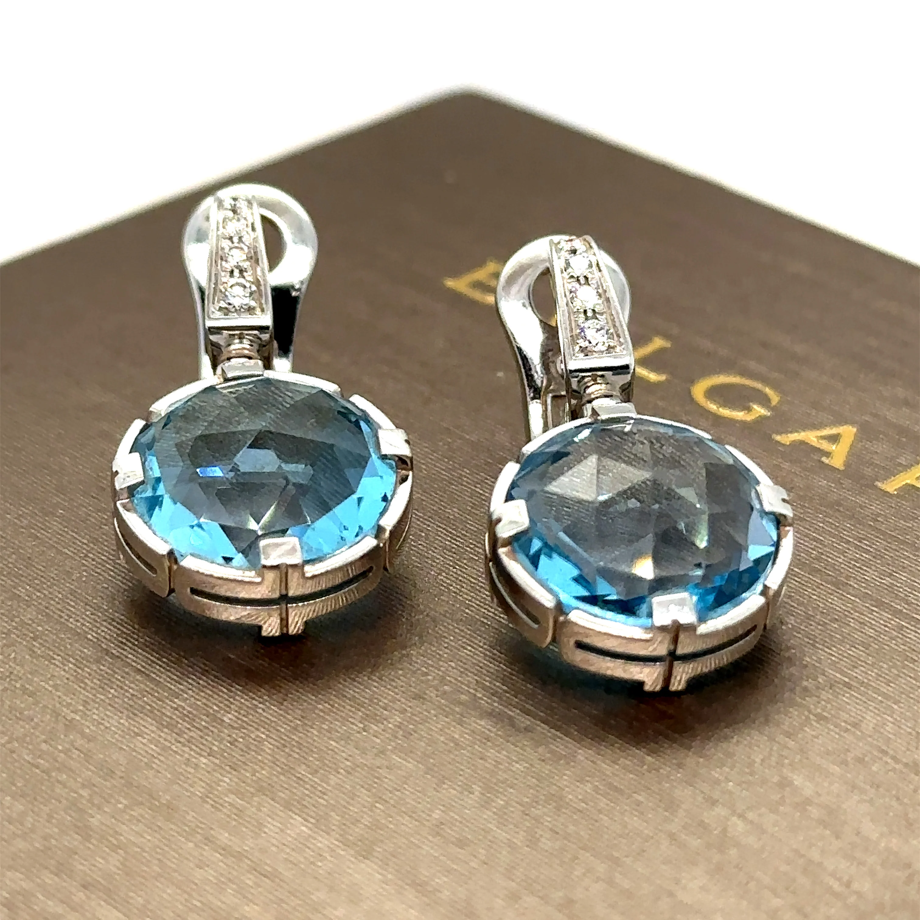 Bvlgari Parentesi Cocktail White Gold Blue Topaz and Diamond Earrings - Image 3