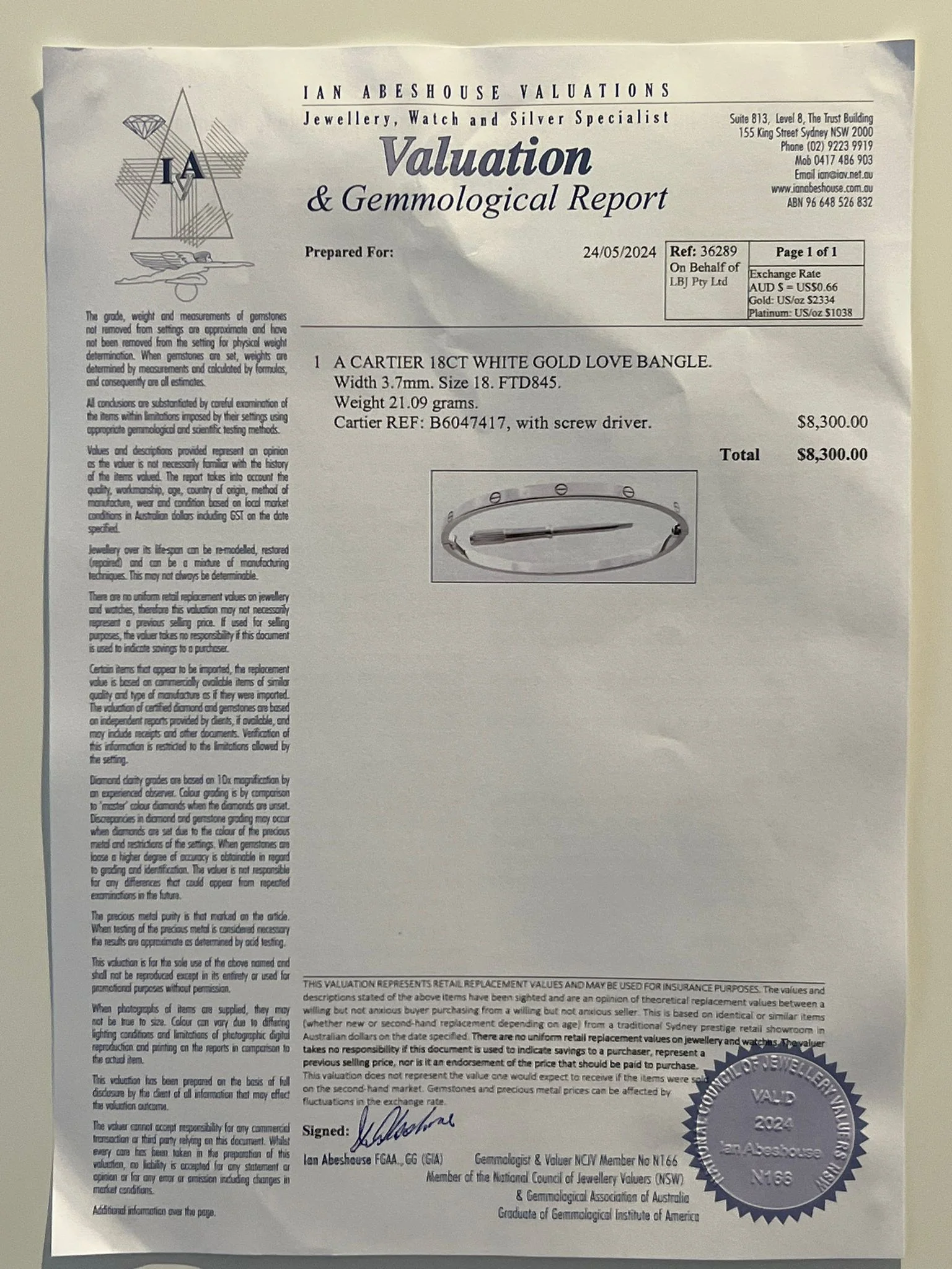 Cartier 18ct White Gold Love Bangle 21.09g - Image 7