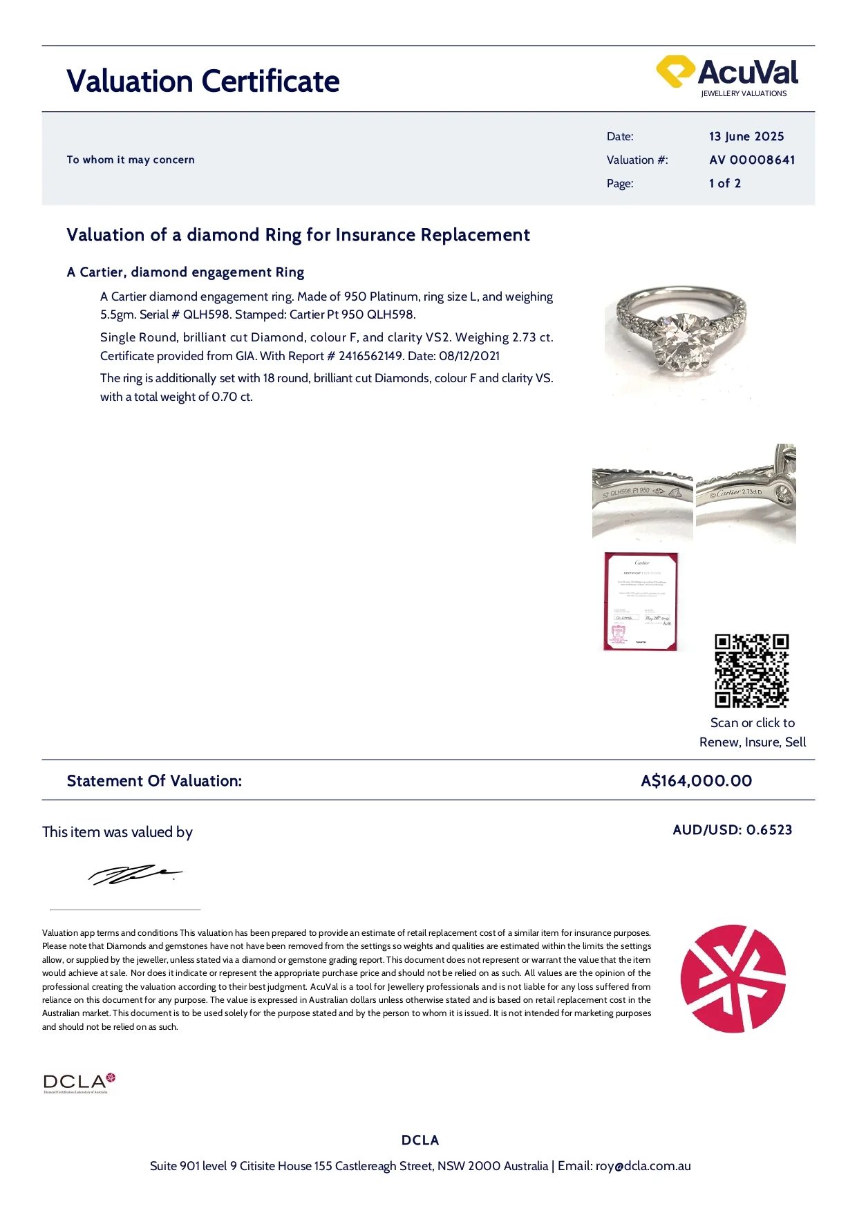 Cartier Platinum Diamond Engagement Ring 3.43ct 5.5g - Image 15