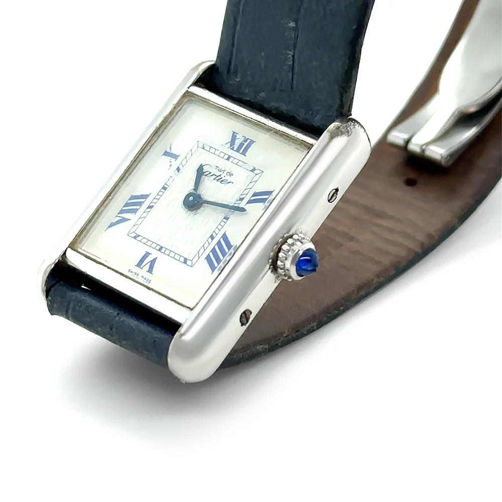 Cartier Tank Must Silver Quartz Watch Green Strap - Image 2