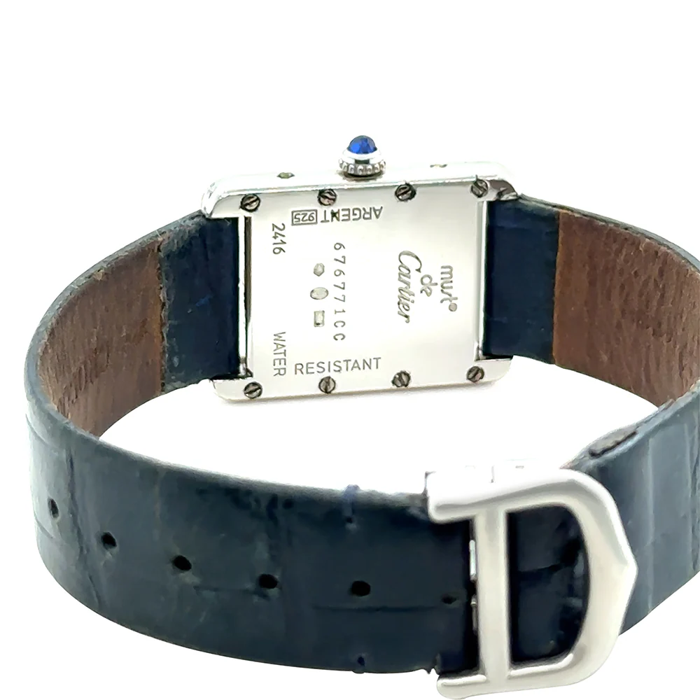 Cartier Tank Must Silver Quartz Watch Green Strap - Image 6