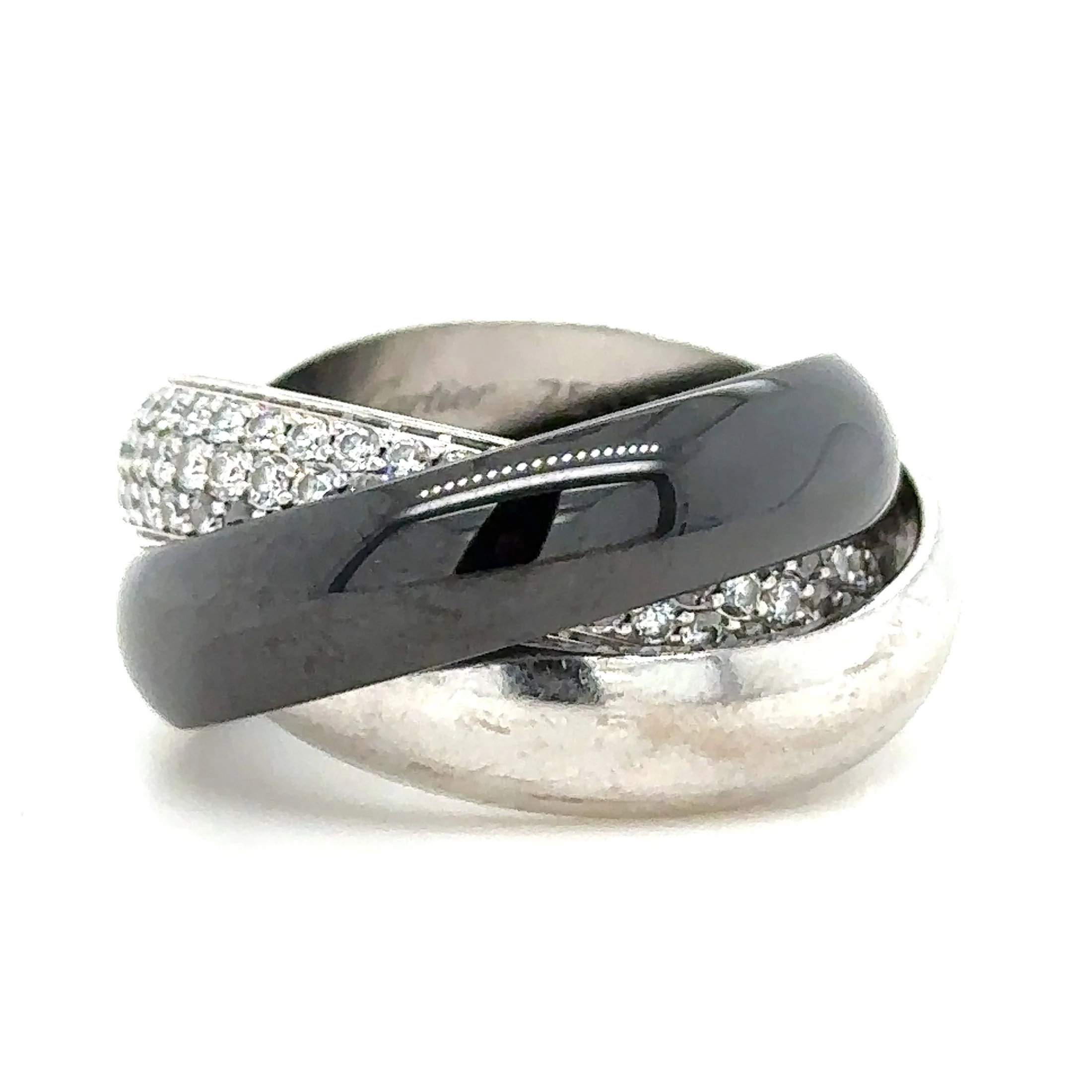 Cartier Trinity Diamond Platinum White Gold Ceramic Band Ring 1.54ct - Image 2
