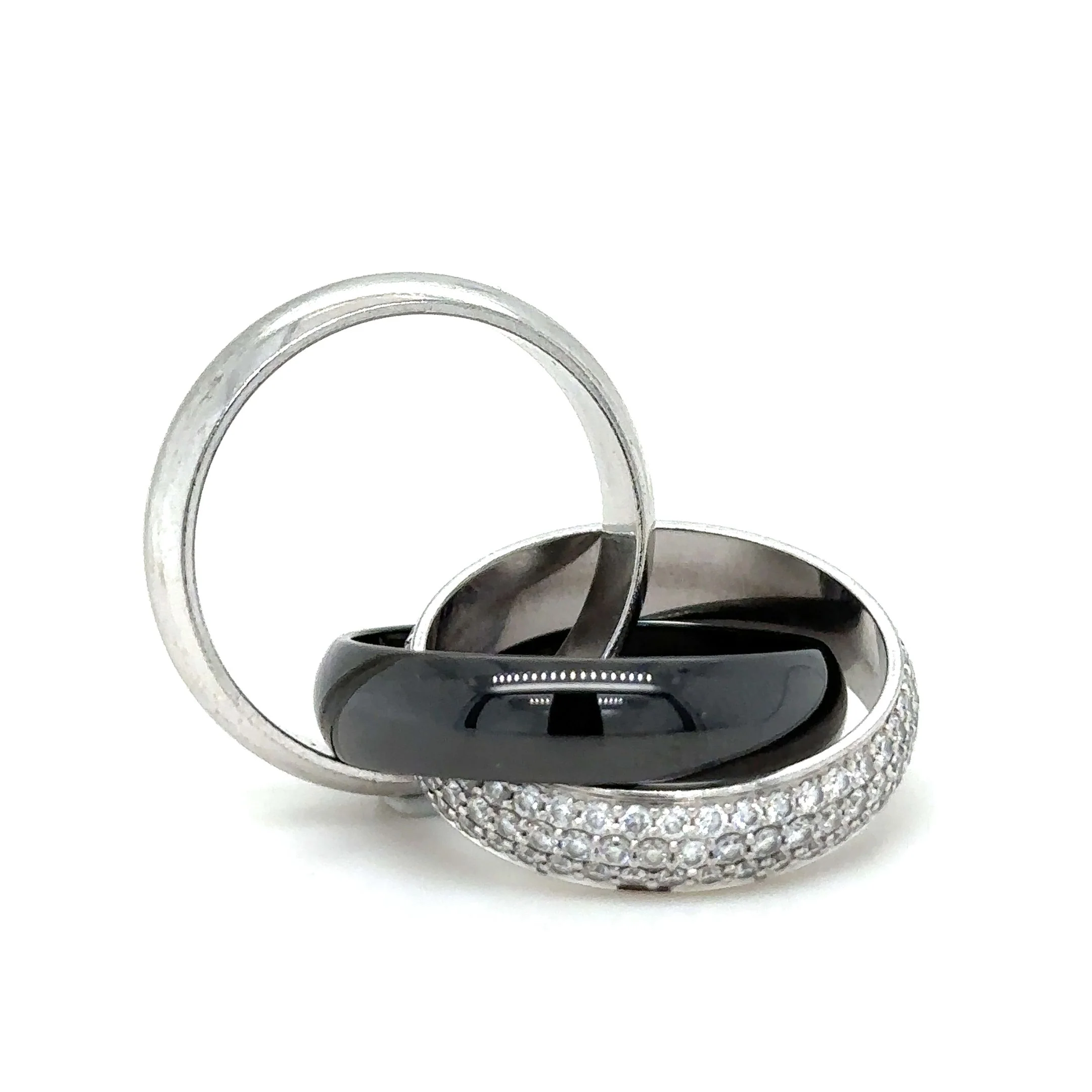 Cartier Trinity Diamond Platinum White Gold Ceramic Band Ring 1.54ct - Image 3