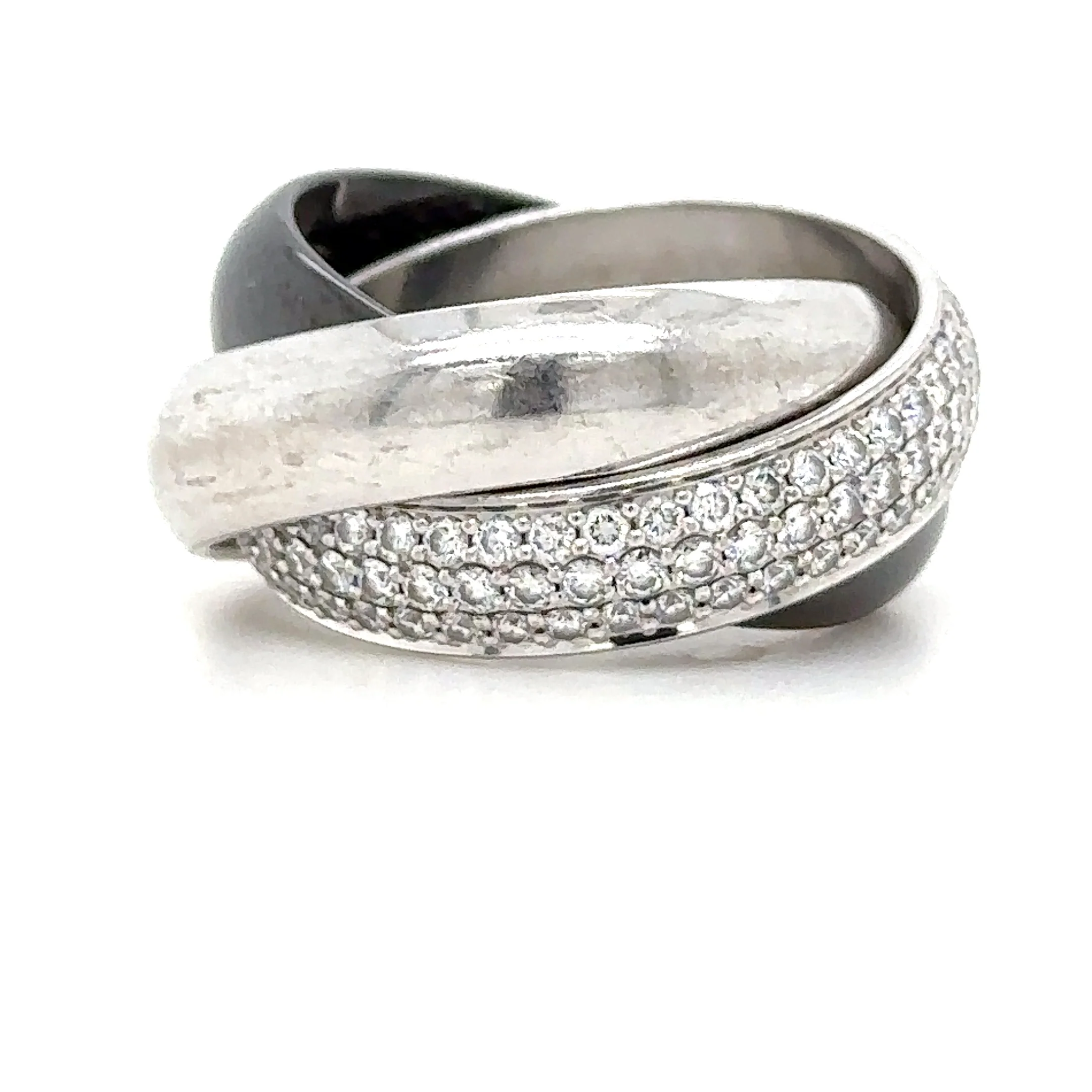 Cartier Trinity Diamond Platinum White Gold Ceramic Band Ring 1.54ct - Image 4