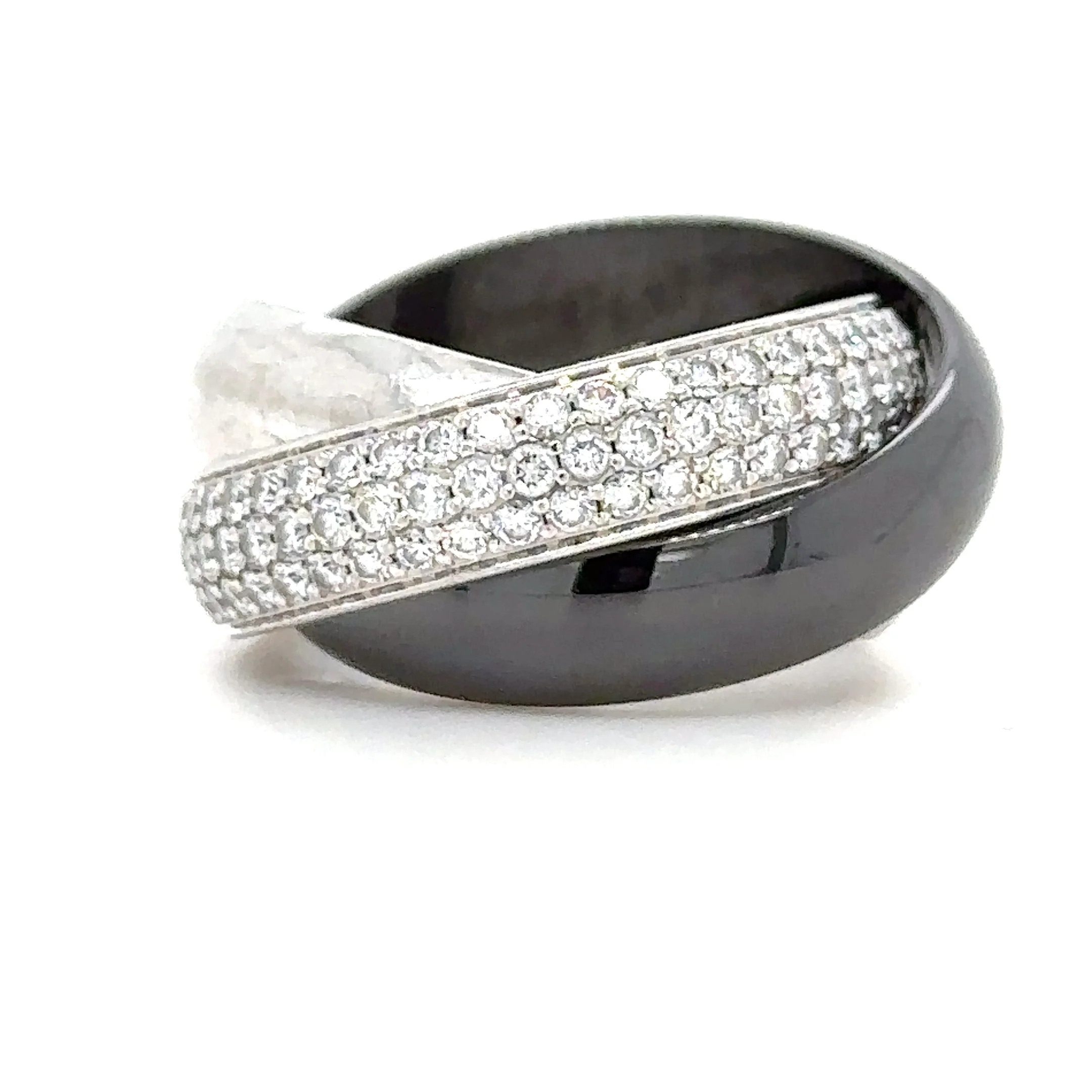 Cartier Trinity Diamond Platinum White Gold Ceramic Band Ring 1.54ct - Image 5