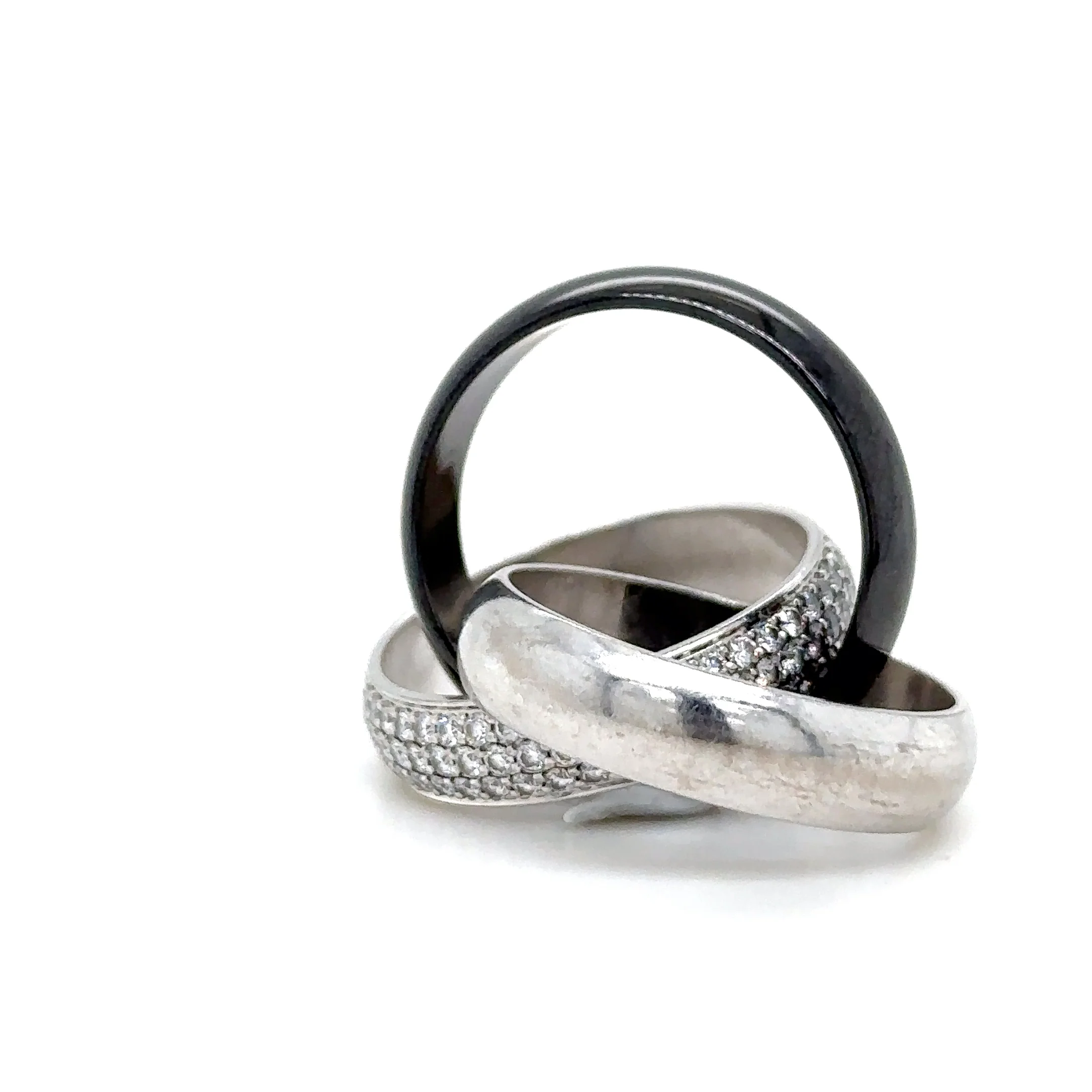 Cartier Trinity Diamond Platinum White Gold Ceramic Band Ring 1.54ct - Image 6