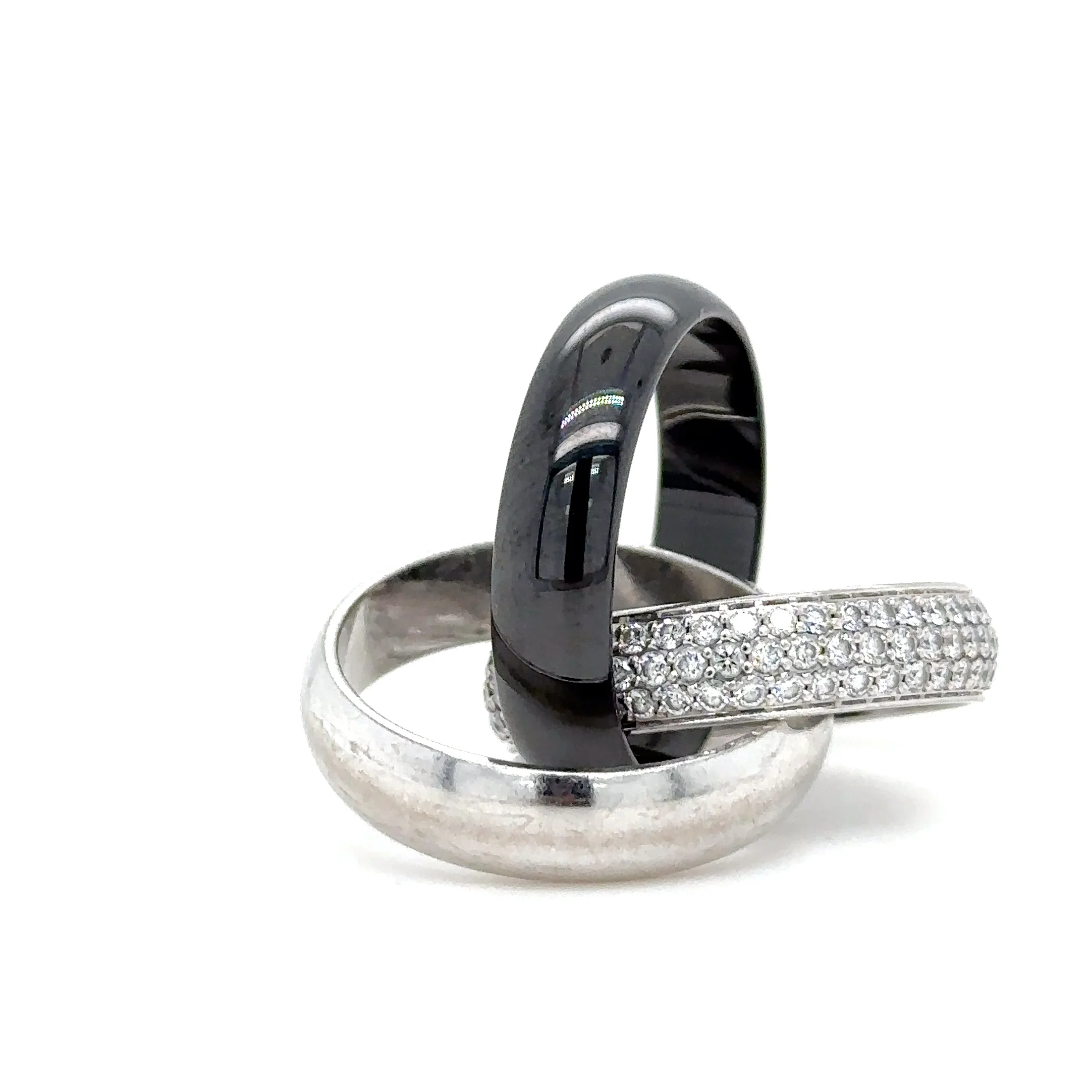 Cartier Trinity Diamond Platinum White Gold Ceramic Band Ring 1.54ct - Image 7
